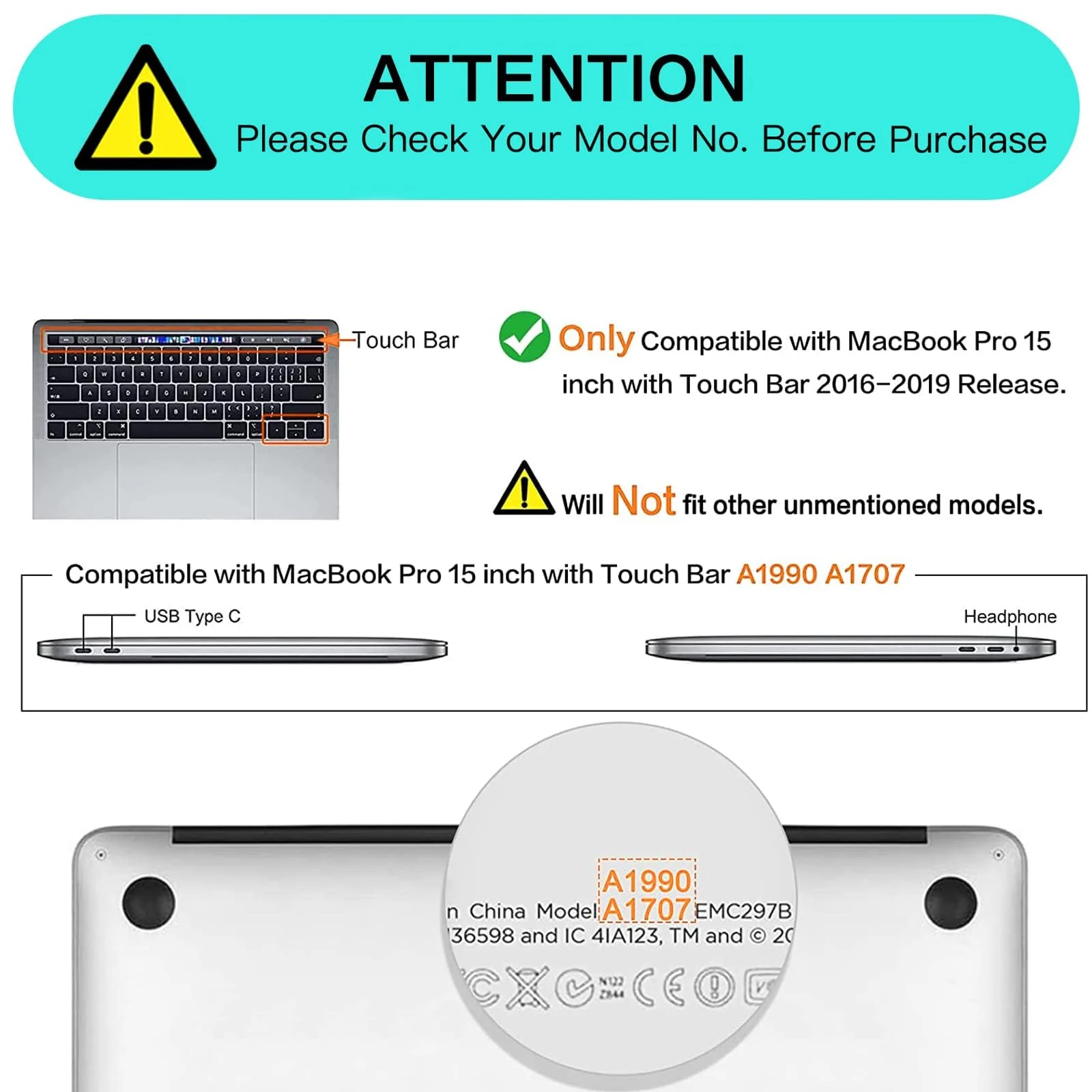 DL3 Mobilak Compatible with MacBook Pro 15 Case 2019 2018 2017 2016 Release A1990 A1707 with Touch Bar and Touch ID, Plastic Hard Case Shell Cover - Clear