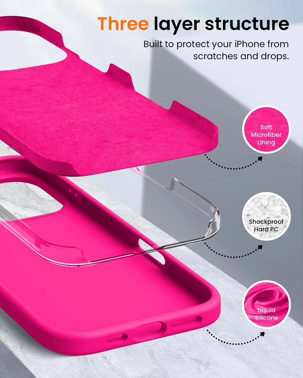 DL3 Mobilak Liquid Silicone Case for iPhone 16 Pro 6.3-inch, Supports wireless charging, Shock-absorbing protection, Scratch-resistant surface - Neon Pink