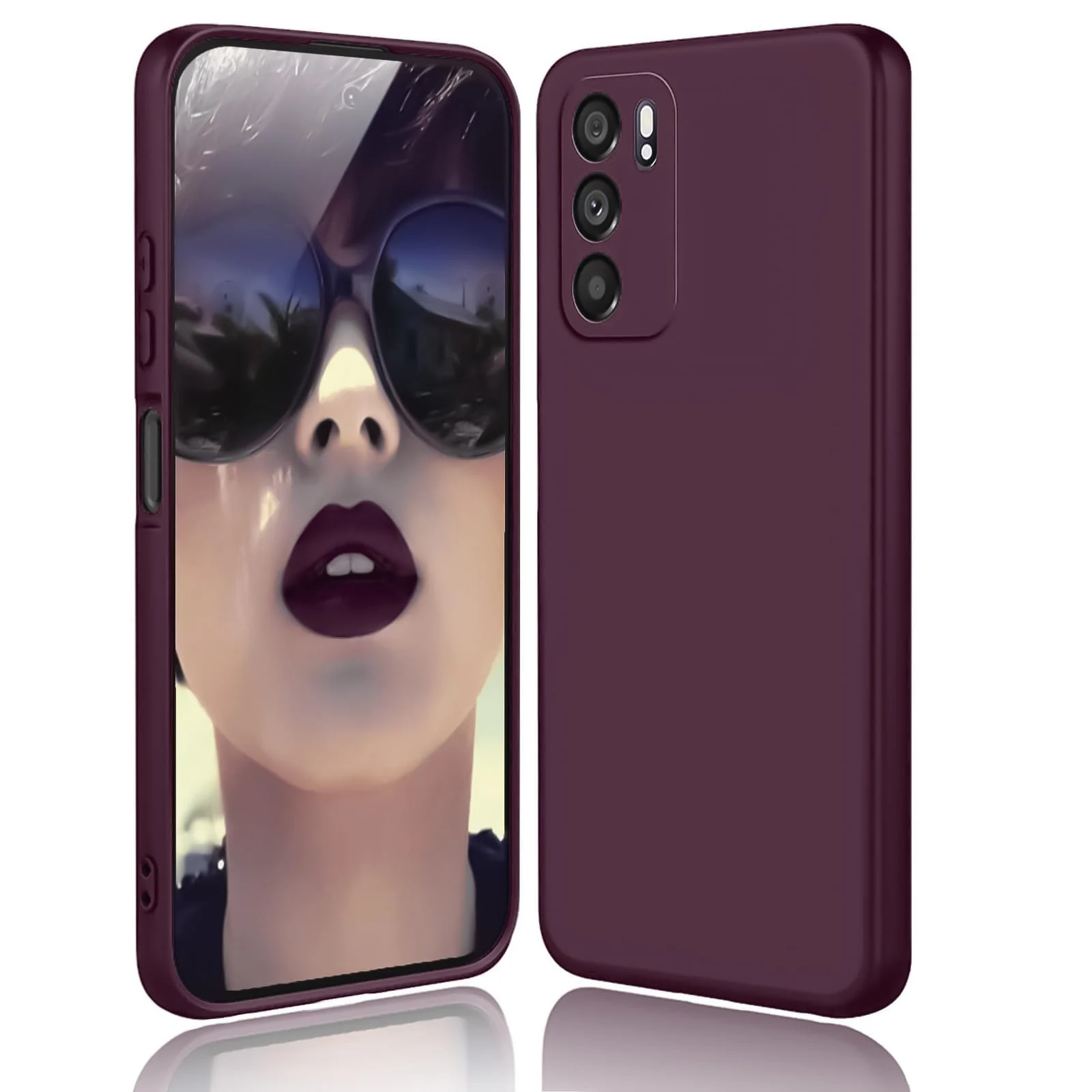 DL3 Mobilak Liquid Silicone Protective Case with Soft Microfiber Lining with Full Camera Protection for OPPO Reno 6 5G - Wine Red