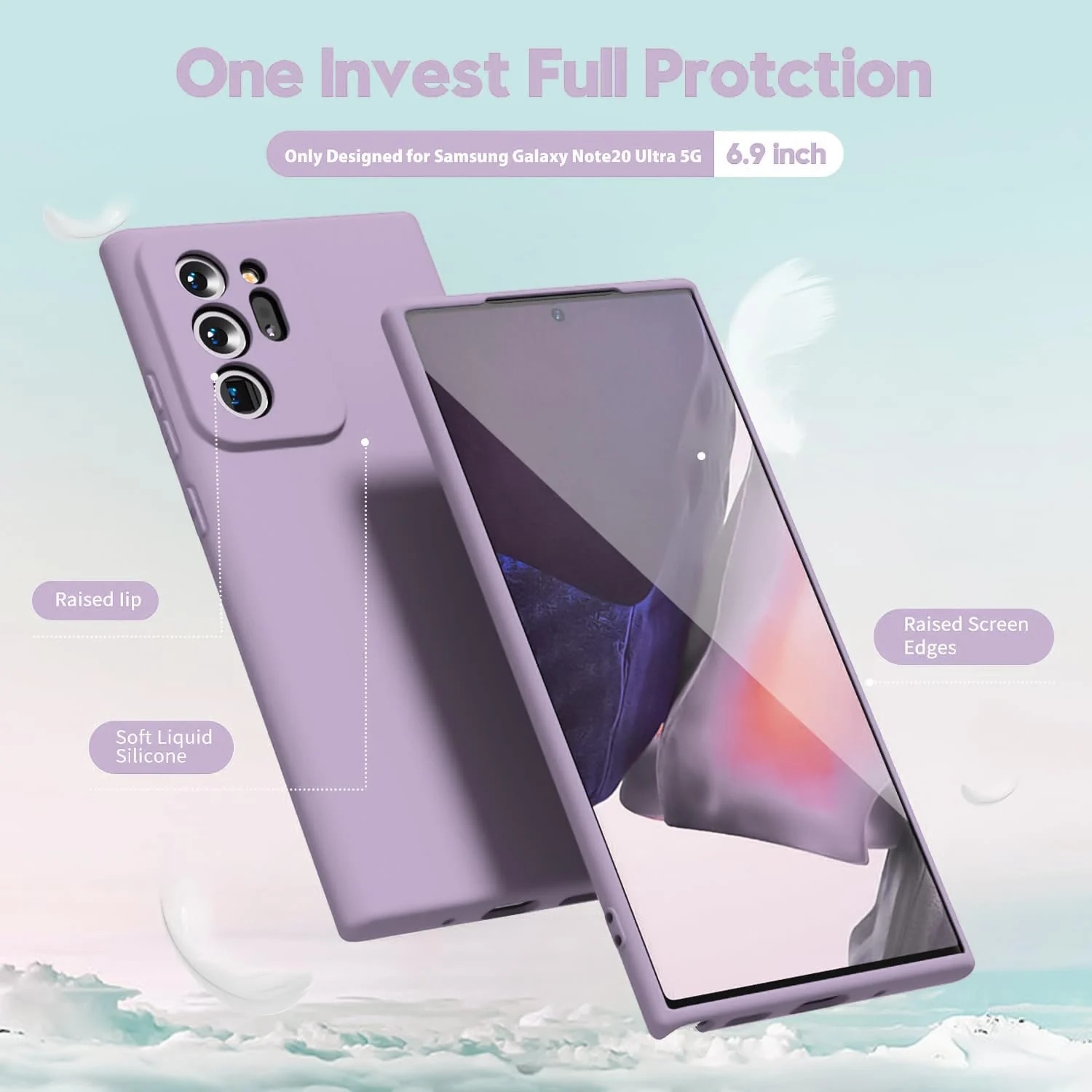 DL3 Mobilak Silicone Protective Case for Samsung Galaxy Note 20 Ultra, Shock-absorbing protection, Scratch-resistant surface, Soft microfiber lining - Lavender