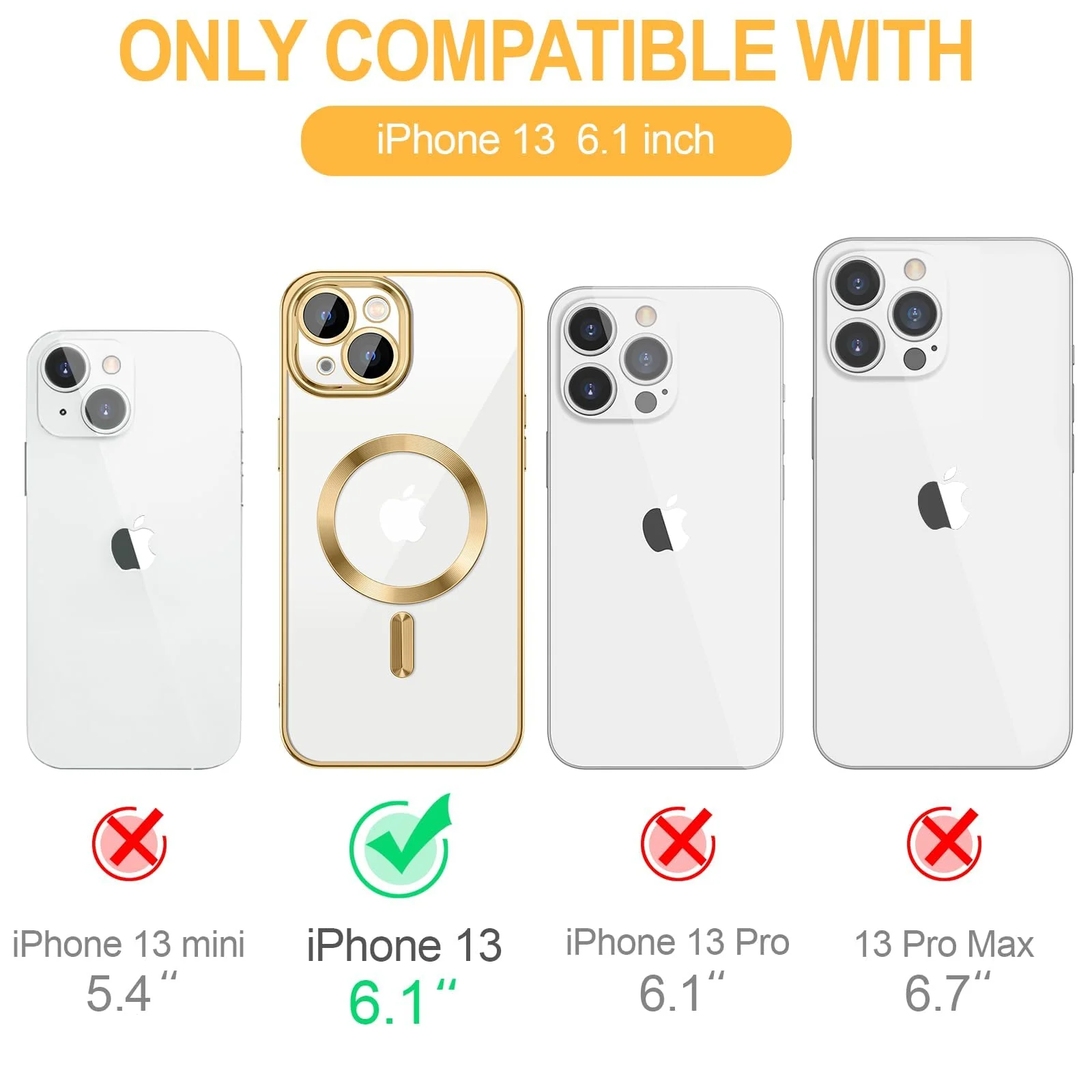 DL3 Mobilak Case for iPhone 13 (6.1 Inch) Compatible with MagSafe with Camera Lens Protector, Magnetic Clear Case Full Protection Plating Anti-Scratch Slim Thin Case Cover - Gold