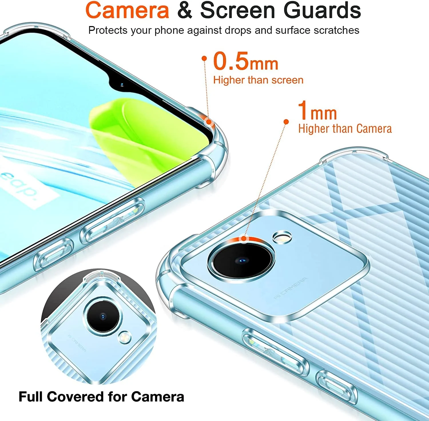 DL3 Mobilak Case Compatible with realme C30 / realme Narzo 50i Prime, Cover Silicone TPU Gorilla Anti-shock Protector Camera Shockproof Corners - Clear