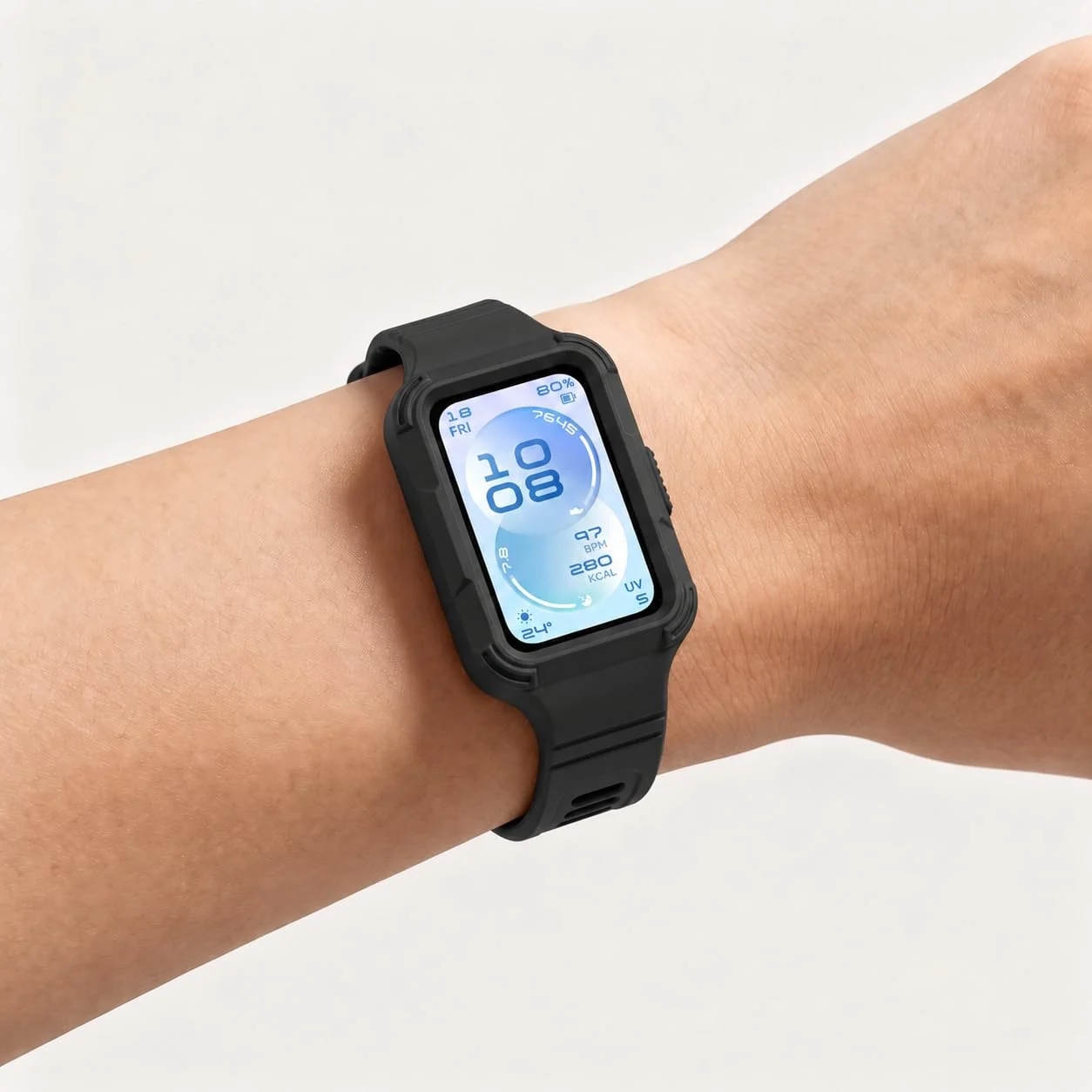 MOBIGON Rugged Silicone Strap with Bumper Case for Huawei Band 11, Black