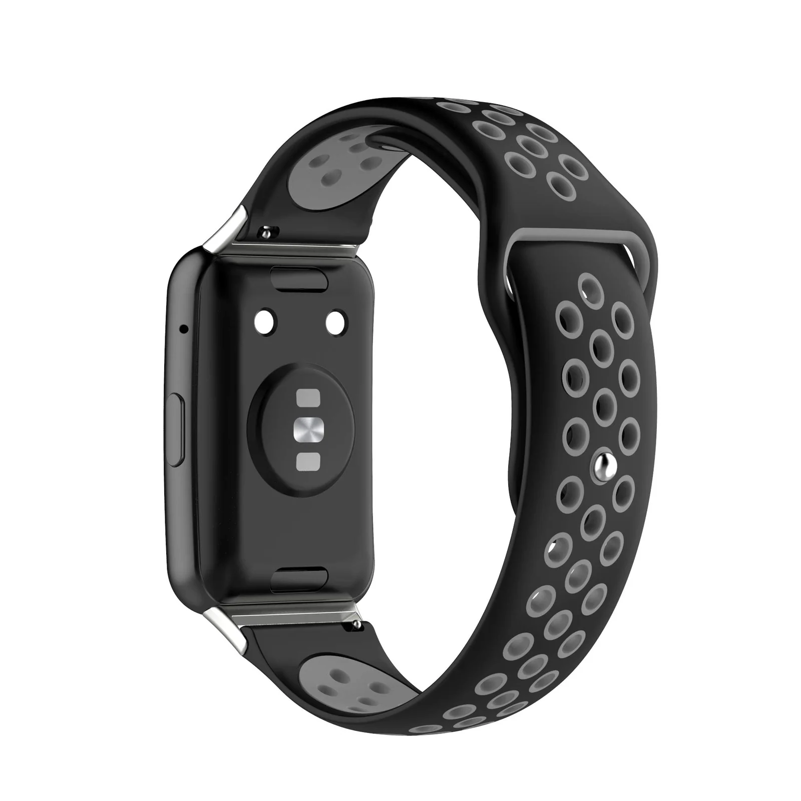 DL3 Mobilak Sport Strap Compatible with Huawei Watch Fit & Huawei Watch Fit New & Huawei Watch Fit Elegant, Breathable Silicone Double Hole Snap Buckle Band - Black & Gray