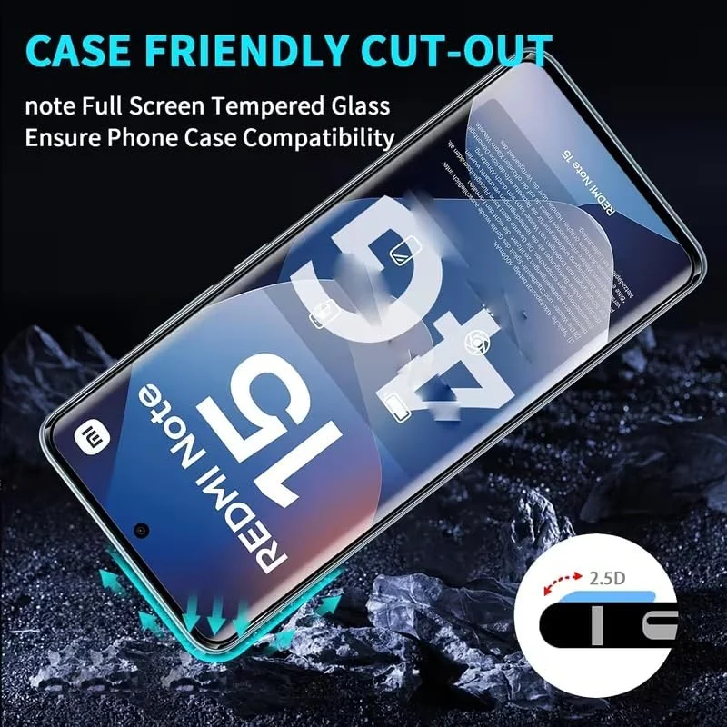 DL3 Mobilak Screen Protector for Xiaomi Redmi Note 15 4G / 5G, Tempered Glass Screen Saver Premium HD Protective, Scratch Resistant, NO-Bubble, 9H Hardness, Full Coverage Film - Clear