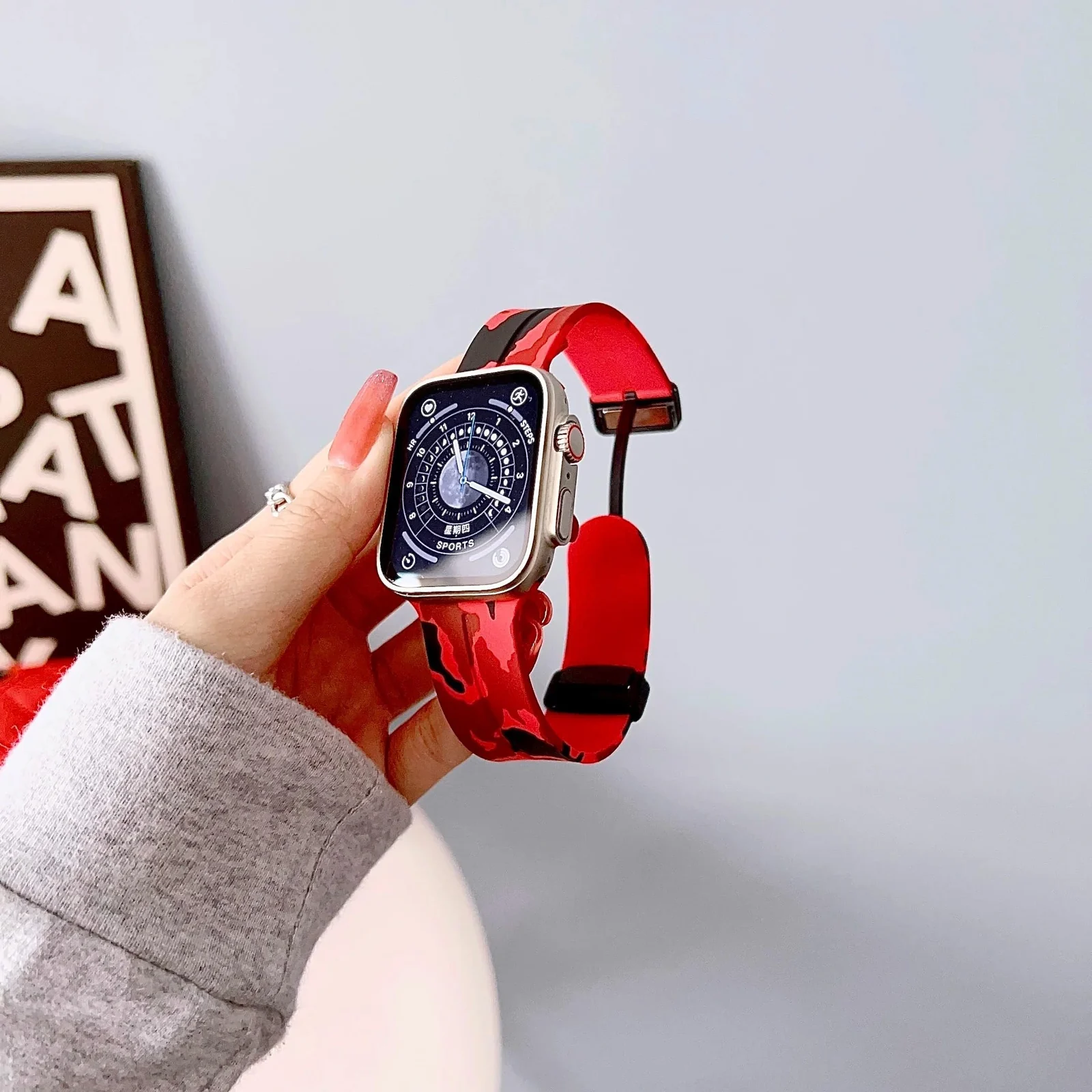 DL3 Mobilak Silicone Magnetic Strap for Apple Watch Ultra Band 49mm 45mm 44mm 42mm 41mm 40mm 38mm Men/Women, Strap for iwatch Series 9/8/7/6/5/4/3/2/SE/Ultra2 (Camouflage, 38mm/40mm/41mm) - Camouflage Red