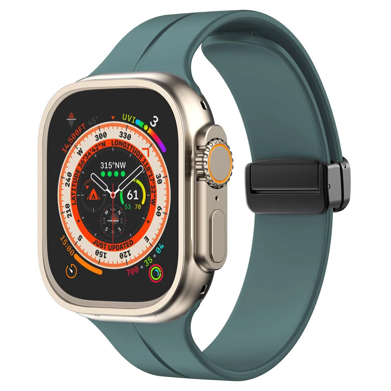 DL3 Mobilak Magnetic Strap for Apple Watch Band 49mm 45mm 44mm 41mm 40mm 38mm 42mm, Sport Silicone Replacement Wristband Strap for iwatch Series 9 8/7/6/5/4/3/2/SE (A. Pine, 42mm/44mm/45mm/49mm) - A.Pine Green