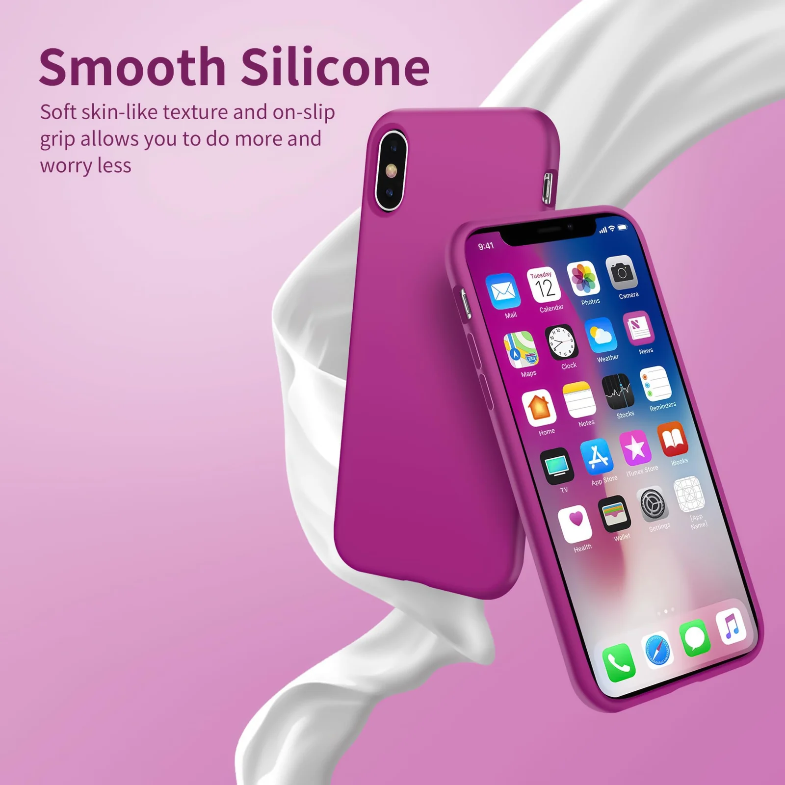 DL3 Mobilak Liquid Silicone Case for iPhone X / iPhone XS, Shock-absorbing protection, Scratch-resistant surface, Soft microfiber lining - Fuchsia