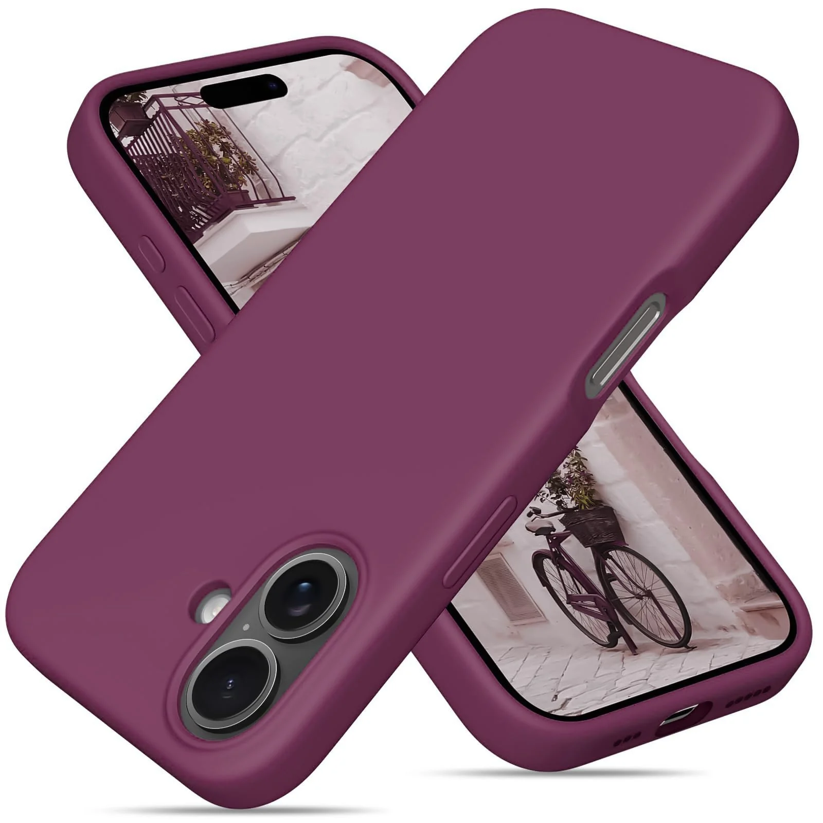 DL3 Mobilak Liquid Silicone Protective Case with Soft Microfiber Lining for iPhone 16+ Plus 6.7-Inch - Wine Red