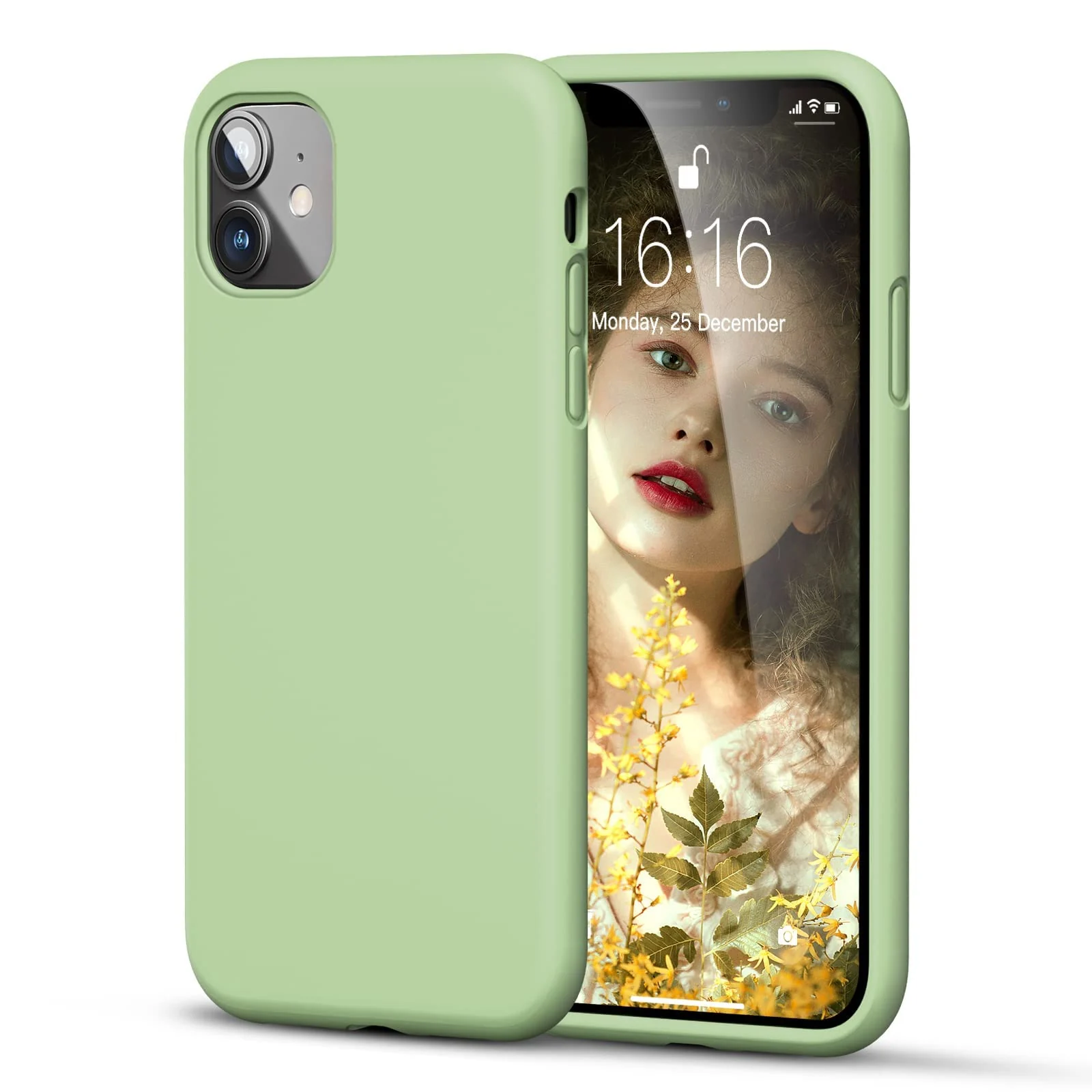 DL3 Mobilak Liquid Silicone Protective Case for iPhone 11 (6.1 Inch) with Camera Protection and Microfiber Lining - Grass Green