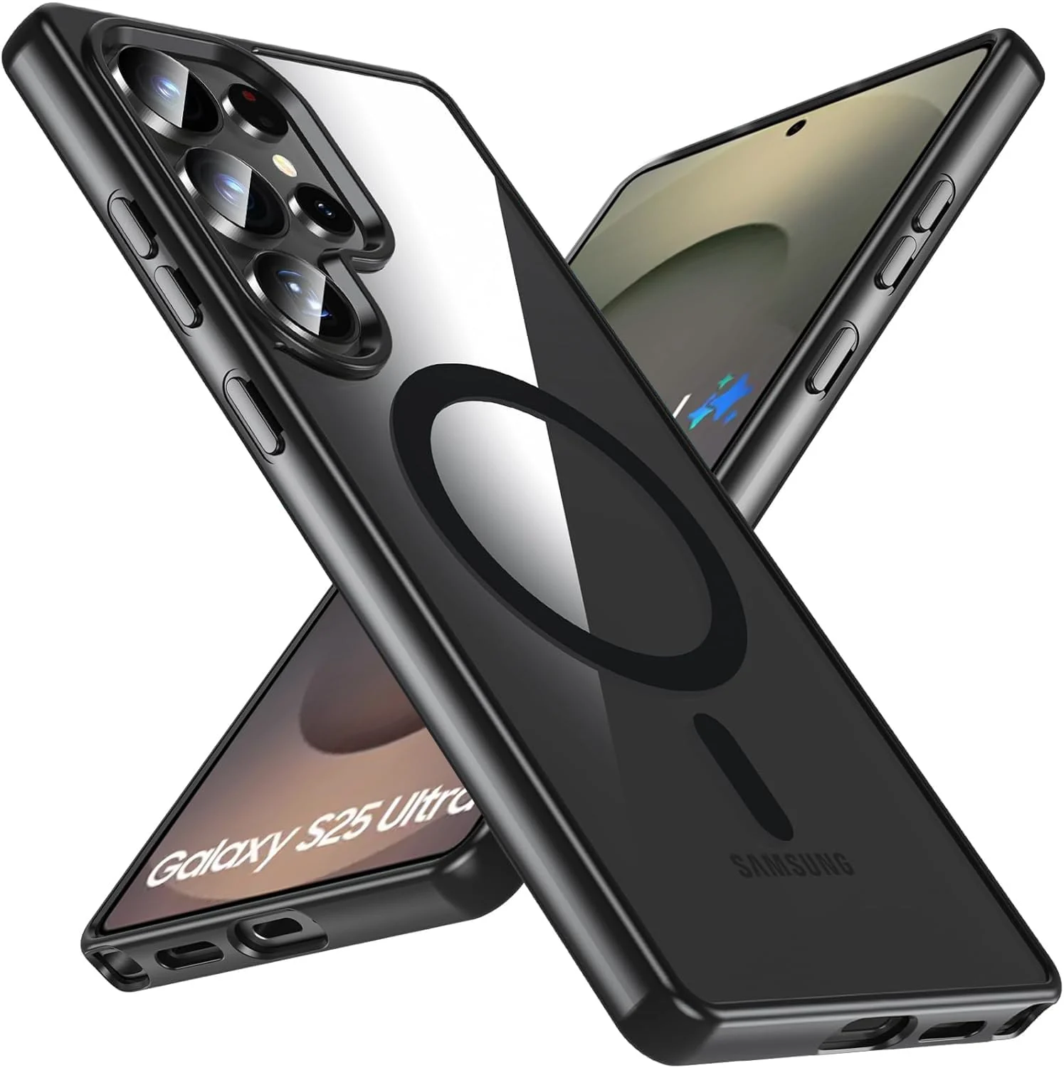 DL3 Mobilak Magnetic Case for Samsung Galaxy S25 Ultra [Compatible with MagSafe] [Shockproof Military Grade], Transparent Back Slim Bumper Cover Phone Case Samsung S25 Ultra - Black