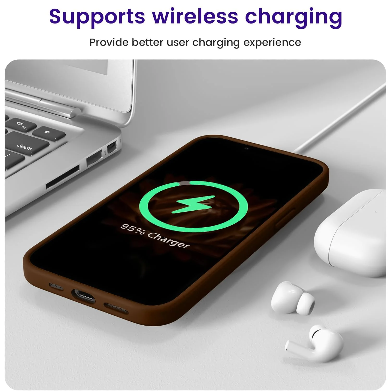 DL3 Mobilak Liquid Silicone Case for iPhone 15, Supports wireless charging, Shock-absorbing protection, Anti-fingerprint finish - Brown