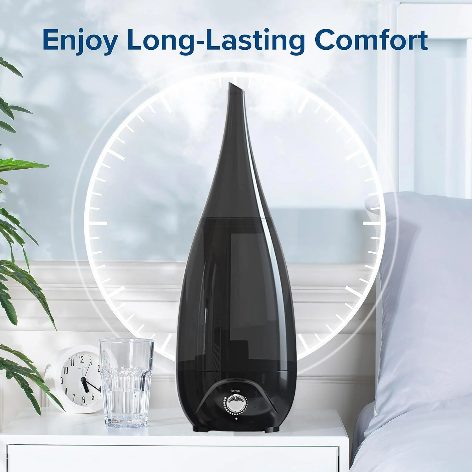Mobigon 2.6 Litres Humidifier for Room, Cool Mist Ultrasonic Humidifier/Essential Oil Diffuser, Super Quiet 360° Nozzle, Colorful Change, Auto Shut Off & UV Light, Lasts up to 24 Hours - C. Black