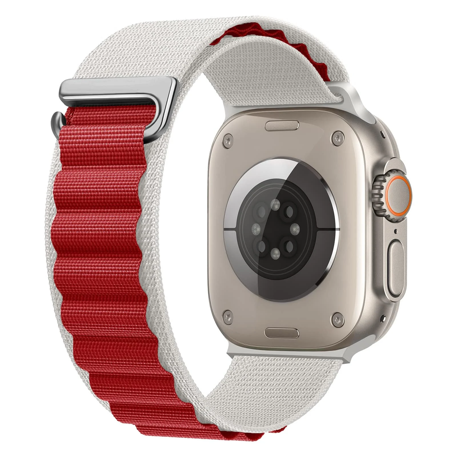 DL3 Mobilak Trail/Alpine Loop Nylon Band Compatible with Apple Watch Ultra 2/Ultra Band 49mm 45mm 44mm 42mm, Adjustable with Metal C-Hook Strap for iWatch Ultra Series 9/8/7/6/5/4/3/2/1/SE2/SE - White Red