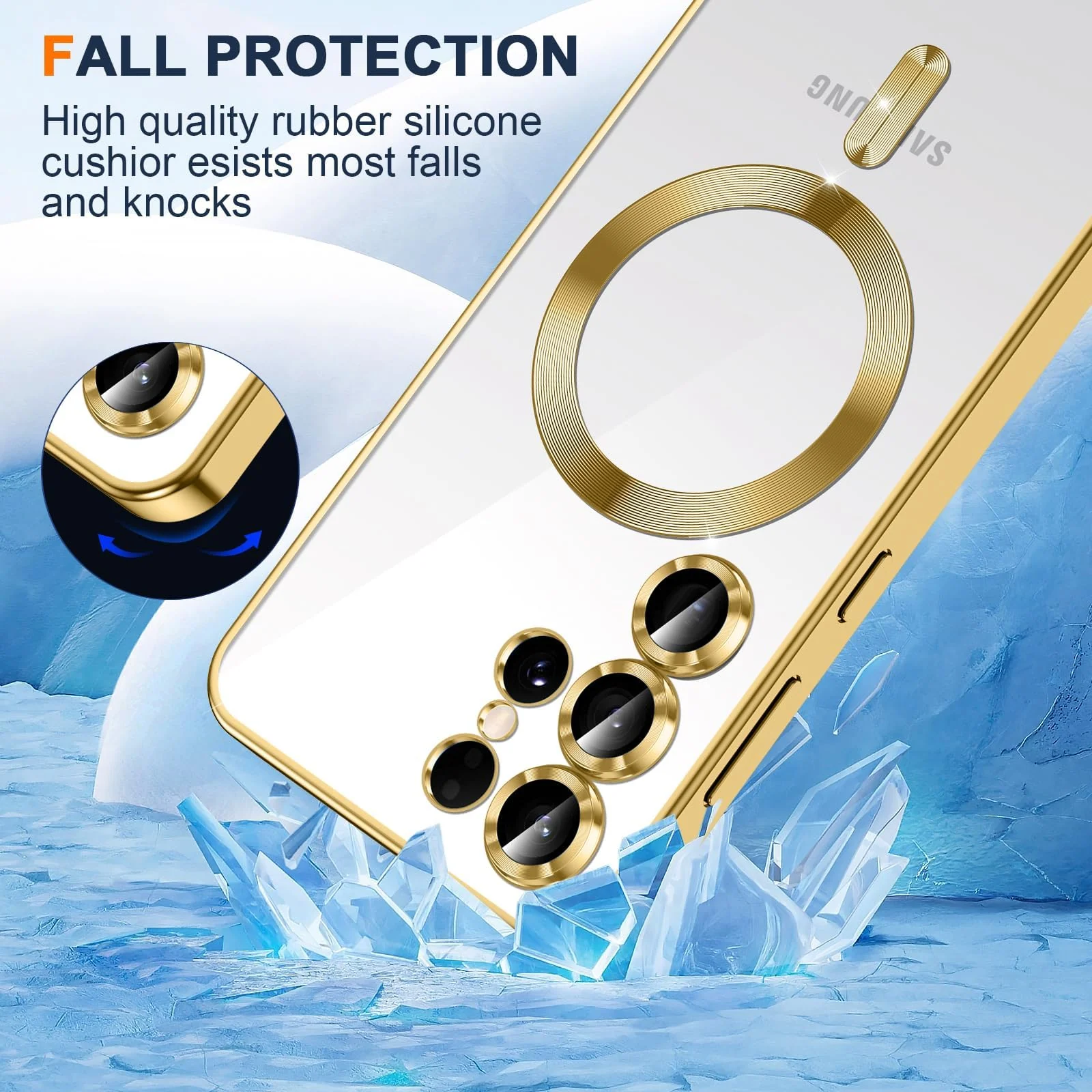 DL3 Mobilak Clear MagSafe-Compatible TPU Case and Camera Lens Protector for Samsung Galaxy S25 Ultra - Gold