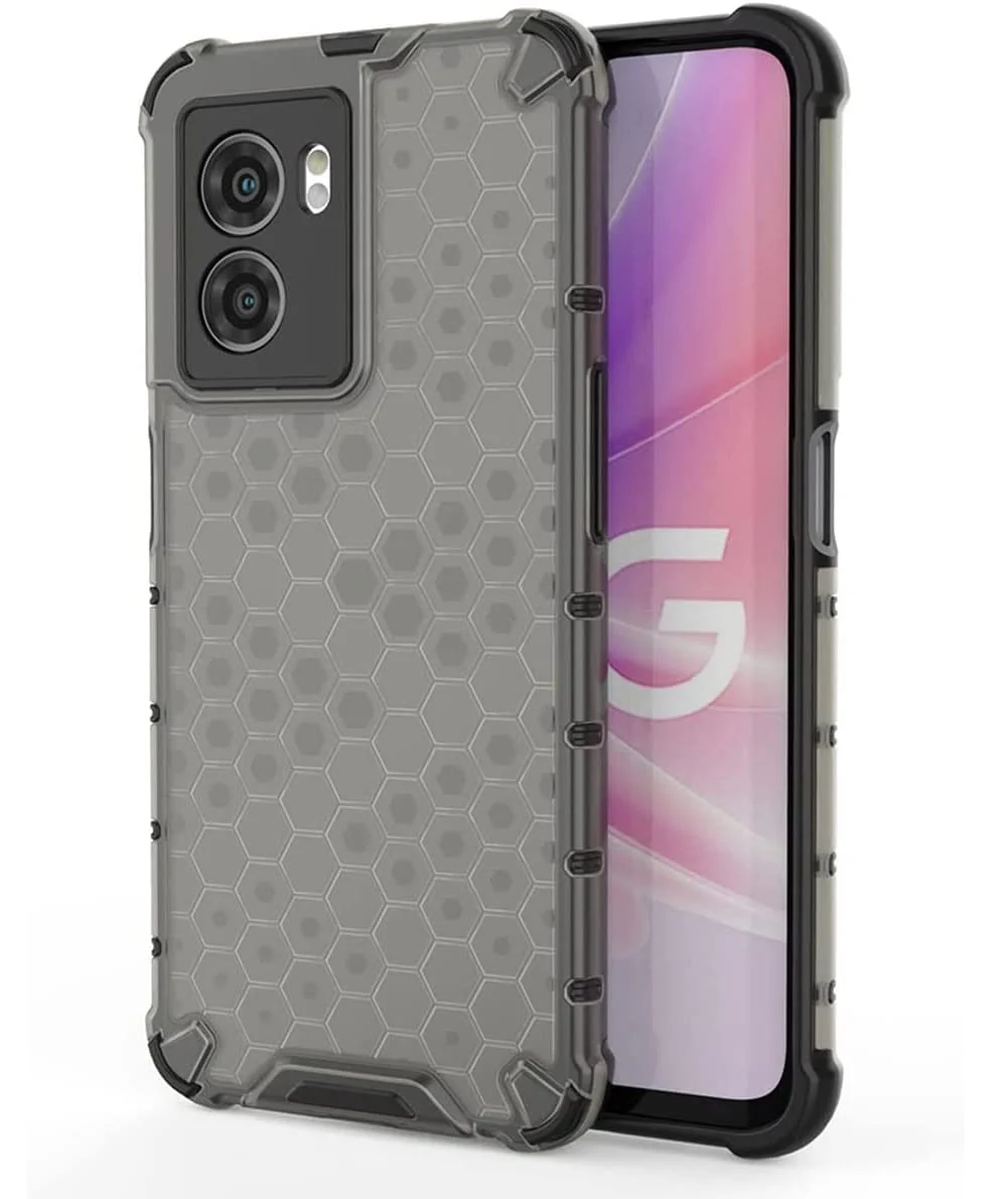 DL3 Mobilak Honeycomb Protective Case for OPPO A77 5G / A57 5G / OnePlus Nord N300, Shock-absorbing protection, Transparent design, Slim, lightweight profile - Black