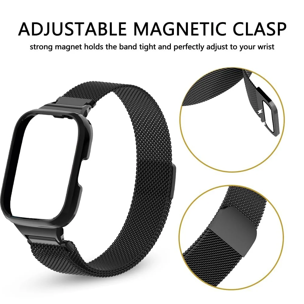 DL3 Mobilak Stainless Steel Milanese Mesh Watch Band Compatible with Xiaomi Redmi Watch 3, One Size - Black
