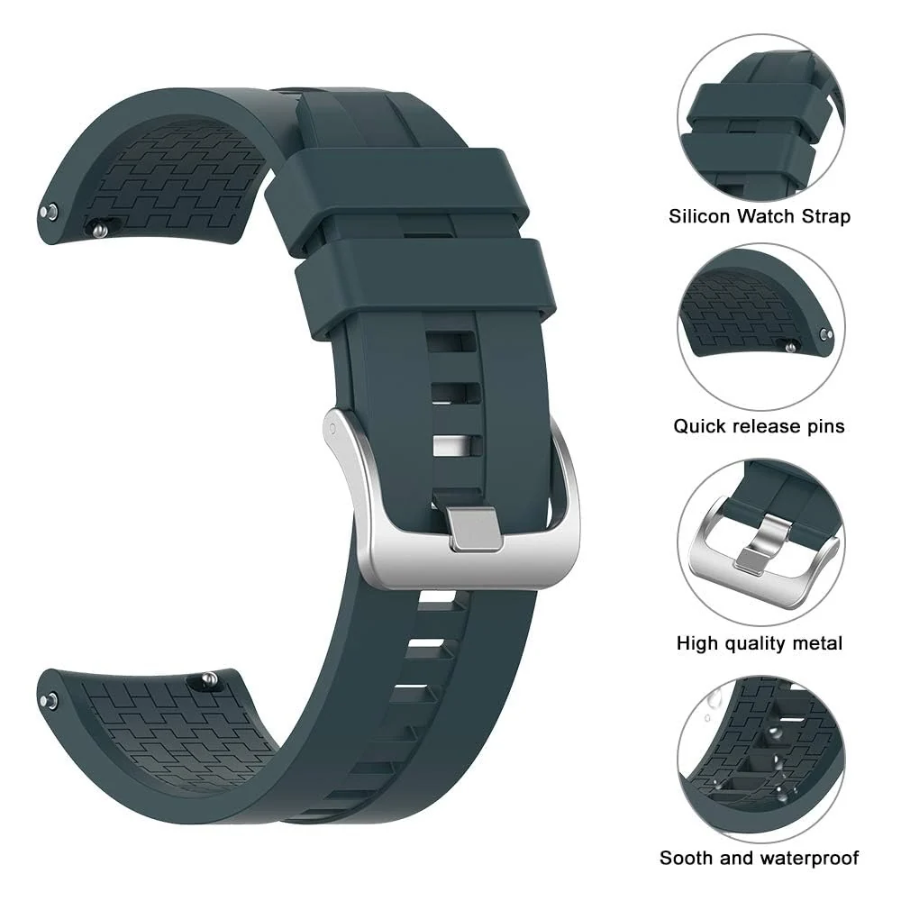 DL3 Mobilak Strap Silicone Band 22MM For Samsung galaxy watch 3 45mm /watch 46mm/Gear S3/Huawei watch GT3 46MM/GT2E/GT 46mm/GT2 Pro/GT2 46MM/honor Magic Watch2 46mm/Amazfit GTR4/GTR3/2/2e - Dark Green