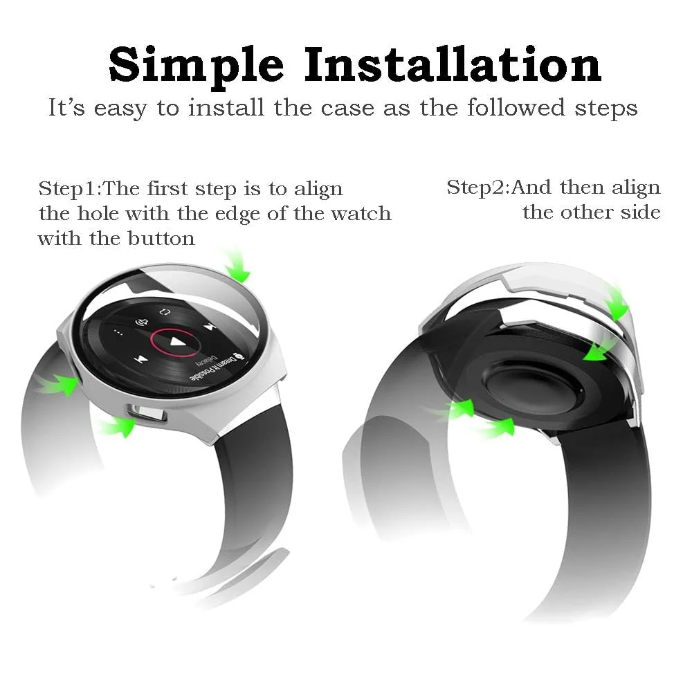 DL3 Mobilak Protective Case Compatible with Huawei Watch GT 2e 9H Hardness PC Case Bumper Full Slim Protective Cover with Tempered Glass For Huawei GT2e - White