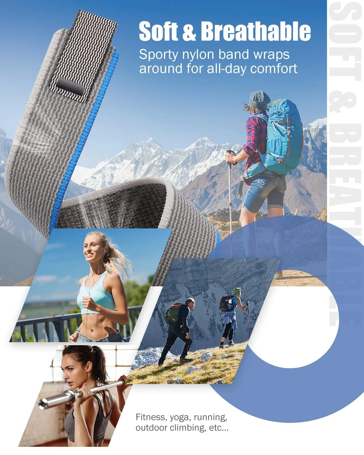DL3 Mobilak Alpine Loop Bands Sport Nylon 20MM For Samsung Galaxy Watch 7 6 5 4 40mm 44mm/5 Pro 45mm/S2 classic/active 2 40mm 44mm/Amazfi GTS 2/2e/GTS 3/3 Pro/GTS 4/GTS 2 Mini/3 Mini/4 Mini/Bip 3 Pro - Black