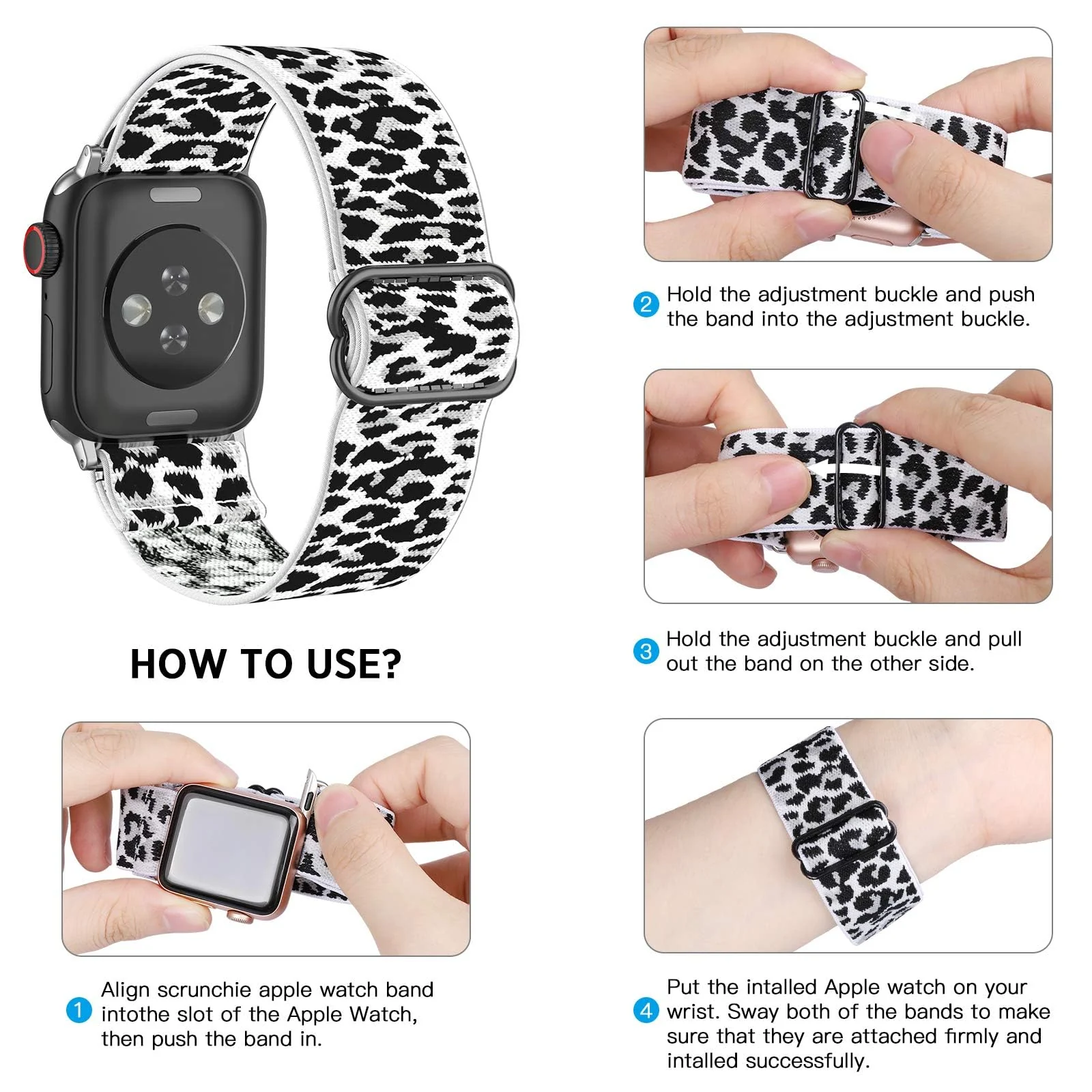 DL3 Mobilak Nylon Solo Loop Stretchy Straps For Apple Watch Band 49mm 45mm 44mm 42mm 41mm 40mm 38mm, Elastic Wristbands for Series 8 9 Ultra 7 6 5 4 3 2 1 (Leopard, 42MM/44MM/45MM/49MM) - White Leopard