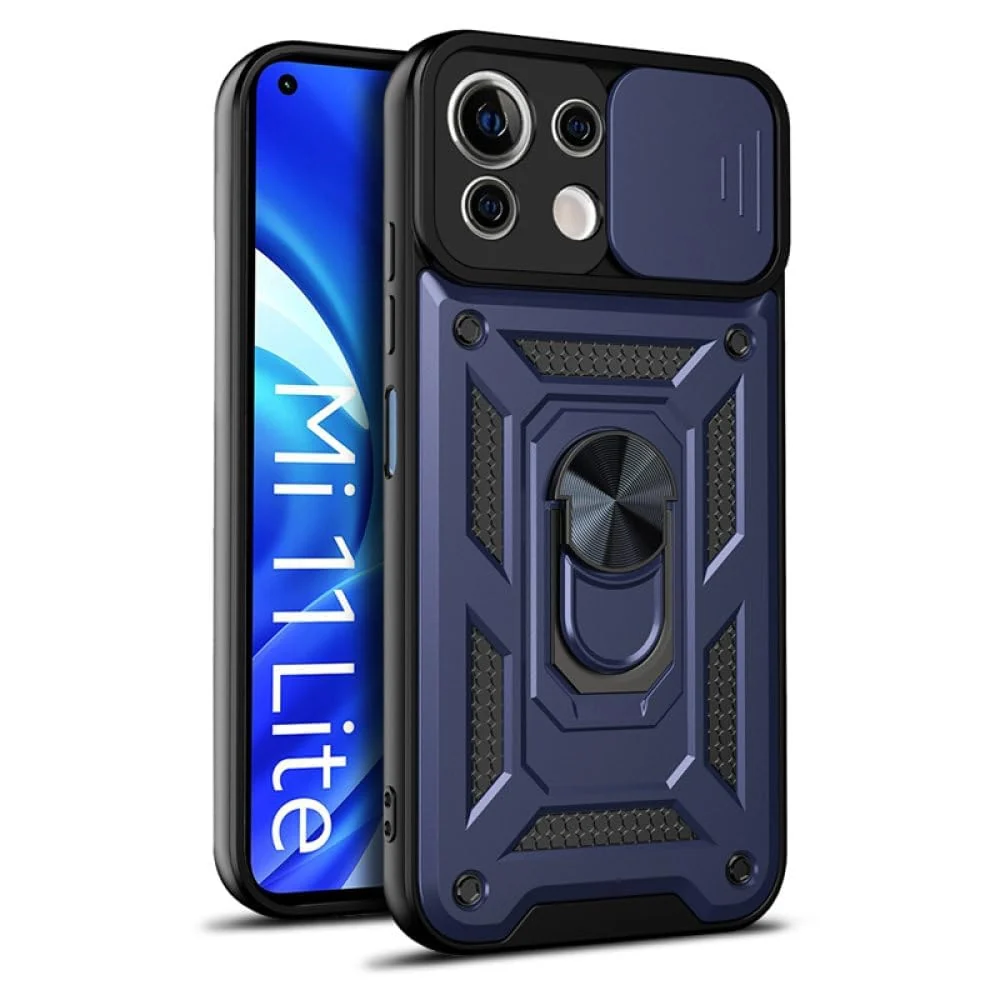 DL3 Mobilak Protective Case with Sliding Camera Cover, Metal Ring Kickstand and Magnetic Car-Mount Support for Xiaomi Mi 11 Lite 4G / 5G & Mi11 Lite 5G NE - Blue