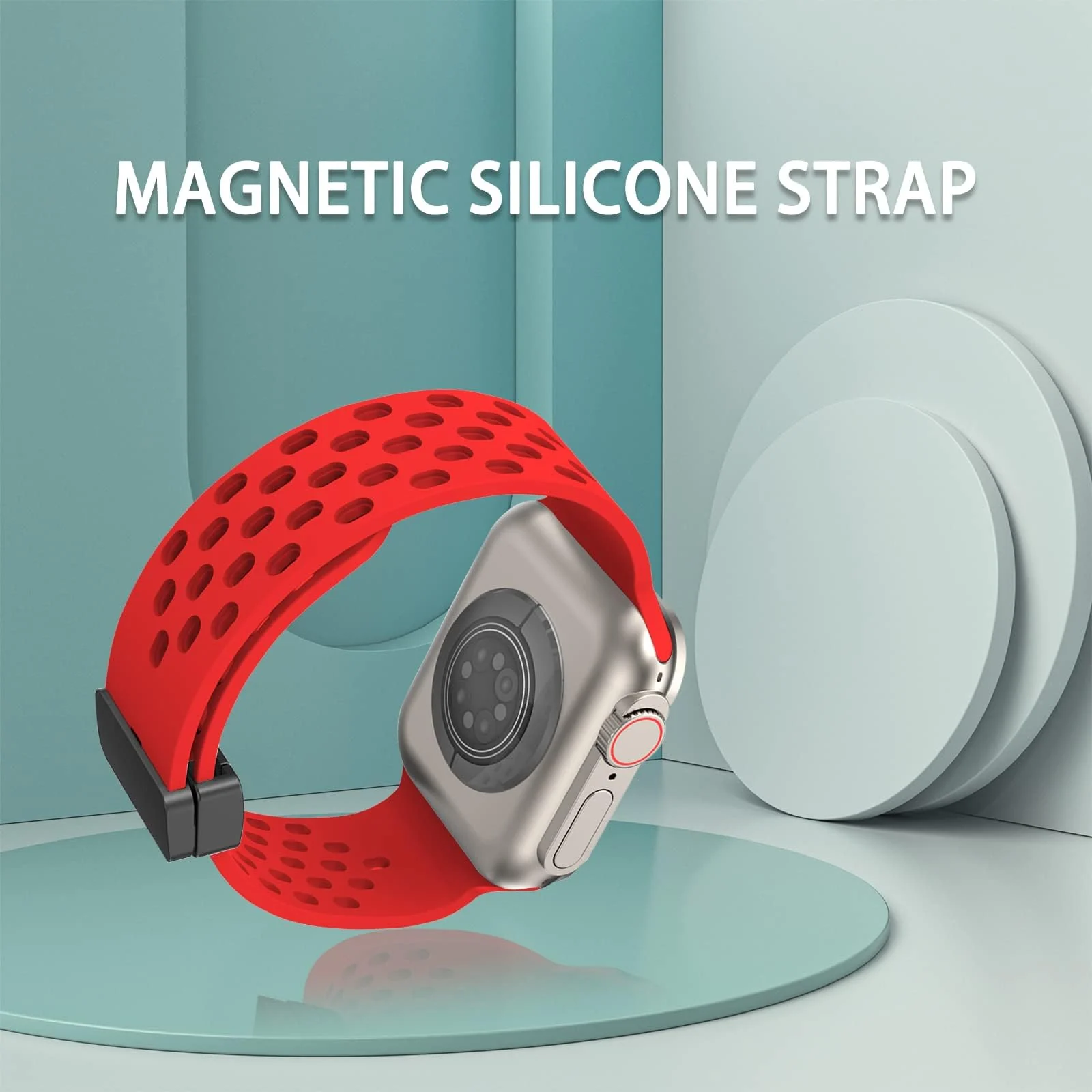 DL3 MOBILAK Magnetic Bands for Apple Watch Band 49mm 45mm 44mm 42mm, Soft Silicone Magnetic Buckle Breathable Sport Watch Strap for iWatch Series SE2 SE 9 8 7 6 5 4 3 2 1 Ultra 2/Ultra - Red