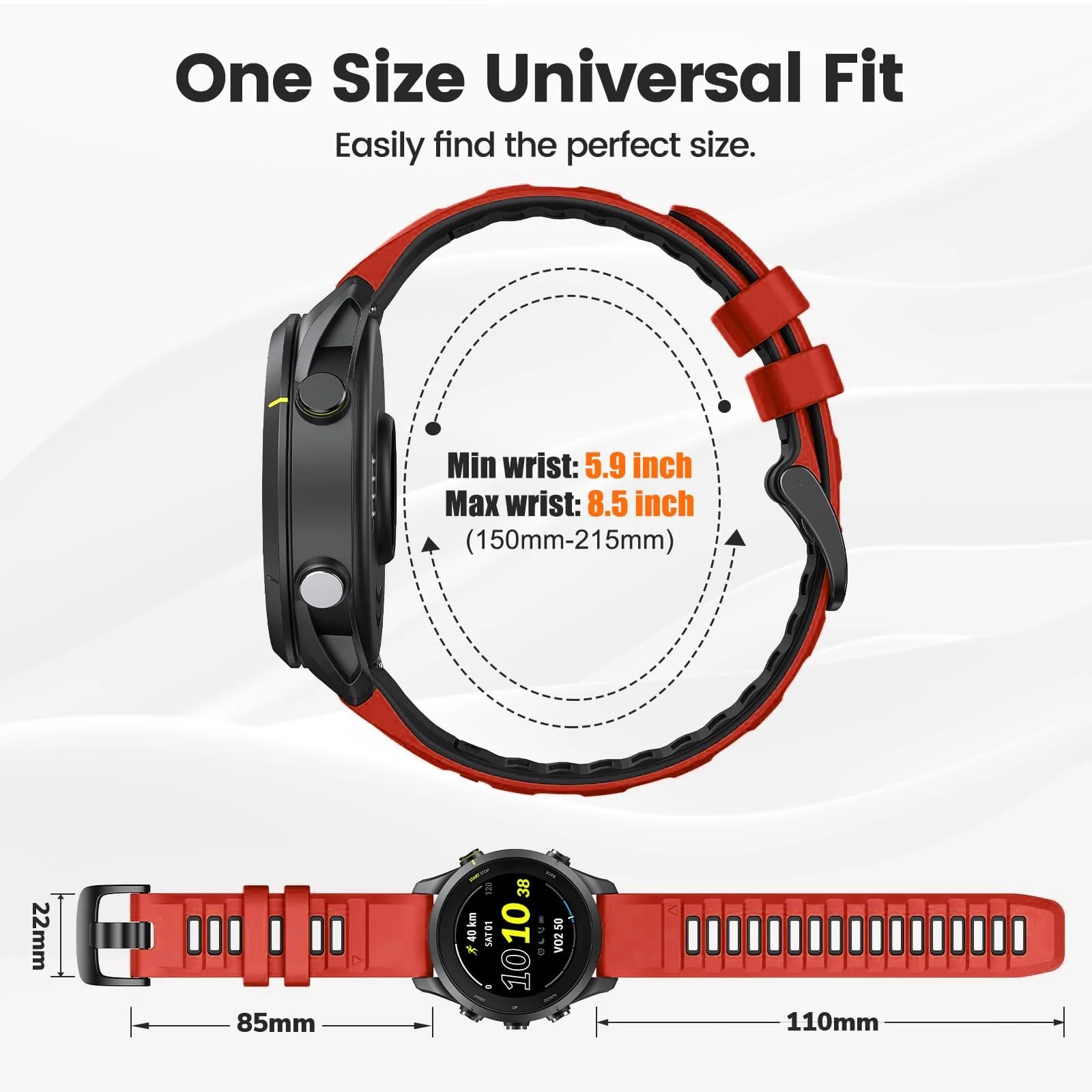 DL3 Mobilak Silicone Sport Band 22MM Strap For Xiaomi Redmi Watch 5 Active/5 Lite/Samsung Galaxy Watch 46mm/Watch 3 45mm/Gear S3/Huawei watch GT5 GT4 GT3 GT2 GT 46MM/GT2E/GT3 Pro/GT 5 Pro/Amazfit GTR4 - Red/black