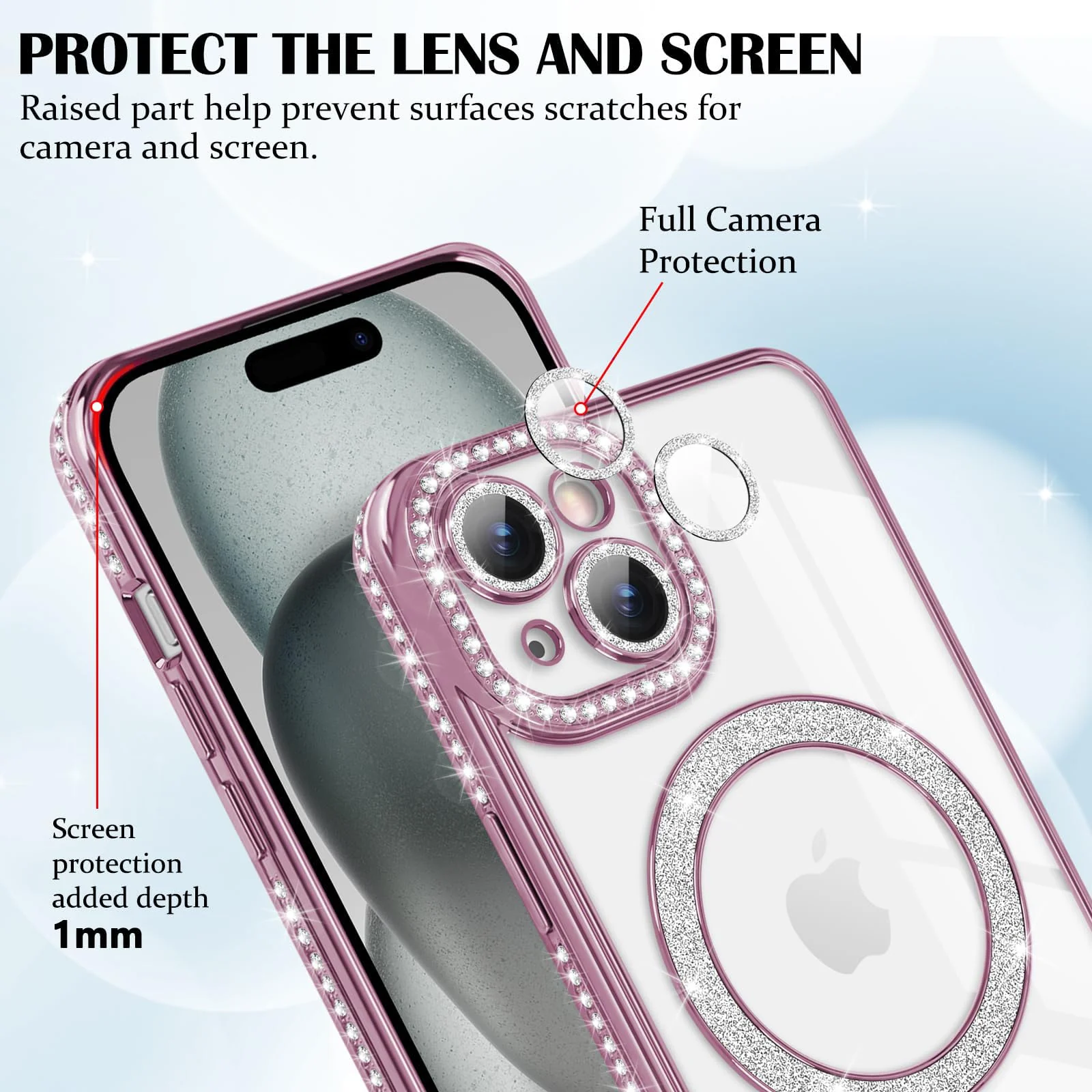 DL3 Mobilak MagSafe-Compatible Magnetic Case for iPhone 13 / iPhone 14 with Camera Protection and Magnetic Car-Mount Support - Pink