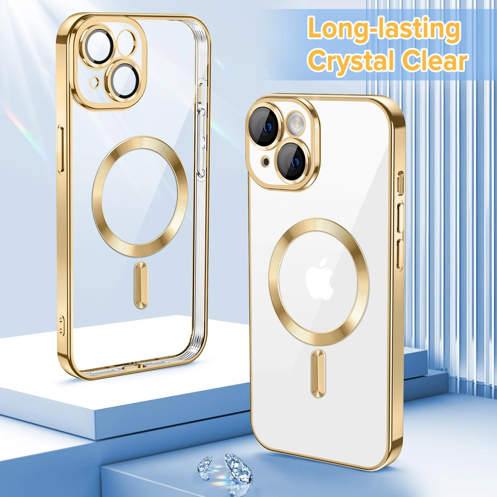 DL3 MOBILAK Electroplated Case for iPhone 15 Plus (6.7''), Camera Lens Full Protection, Compatible with MagSafe Wireless Charging, Shockproof Soft TPU Phone Cover - Gold