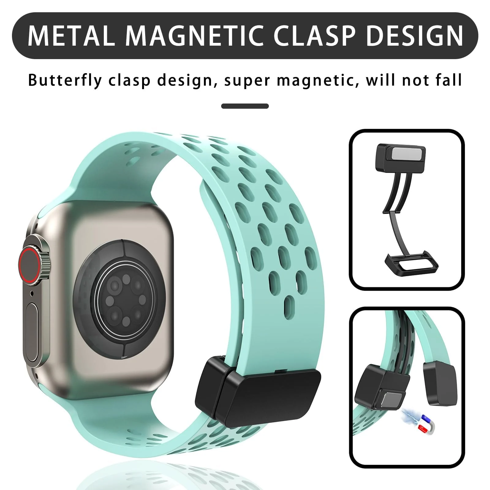 DL3 Mobilak Magnetic Bands for Apple Watch Band 49mm 46mm 45mm 44mm 42mm, Soft Silicone Magnetic Buckle Breathable Sport Watch Strap for iWatch Ultra2 Ultra SE SE2 Series 10 9 8 7 6 5 4 3 2 1 - Pine Green