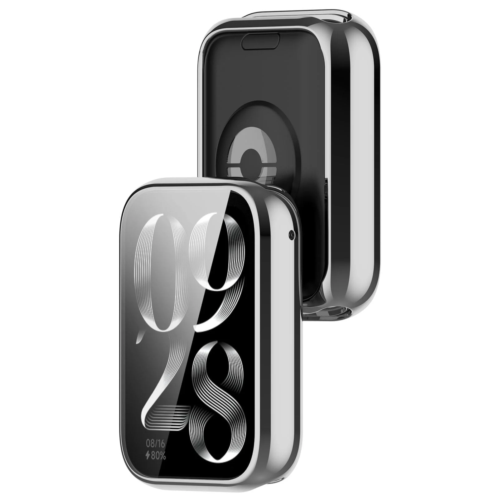DL3 Mobilak Protective Case compatible with Xiaomi Smart Band 8 Pro/Mi Band 8 Pro, All-around Flexible TPU Case with Built-in Screen Protector, Soft Frame & Shockproof Cover - Silver