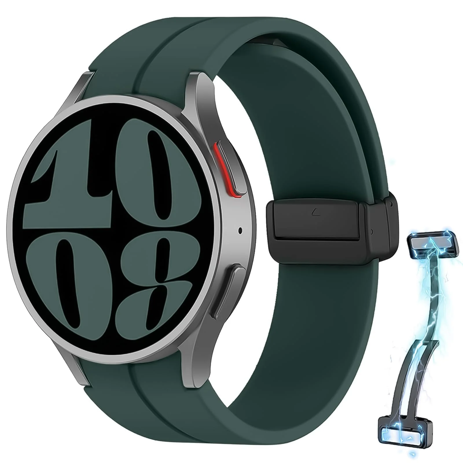 DL3 MOBILAK Magnetic for Samsung Galaxy Watch 6/4/5 Band 40mm 44mm/Galaxy Watch 6 Classic Bands 47mm 43mm/watch 4 Classic 46mm 42mm,Silicone Strap for Samsung Watch 5 Pro 45mm,No Gap Buckle - Dark Green