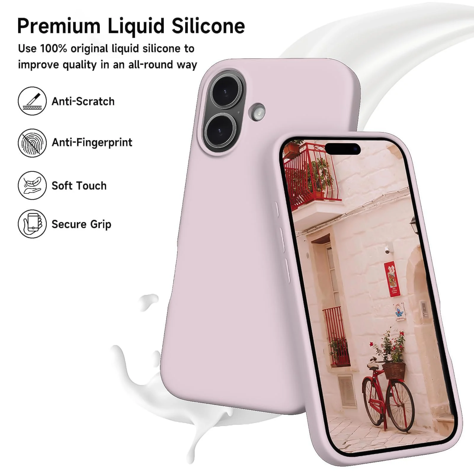 DL3 Mobilak Liquid Silicone Protective Case for iPhone 16+ Plus 6.7-Inch with Microfiber Lining and Shockproof Design - Pink Sand