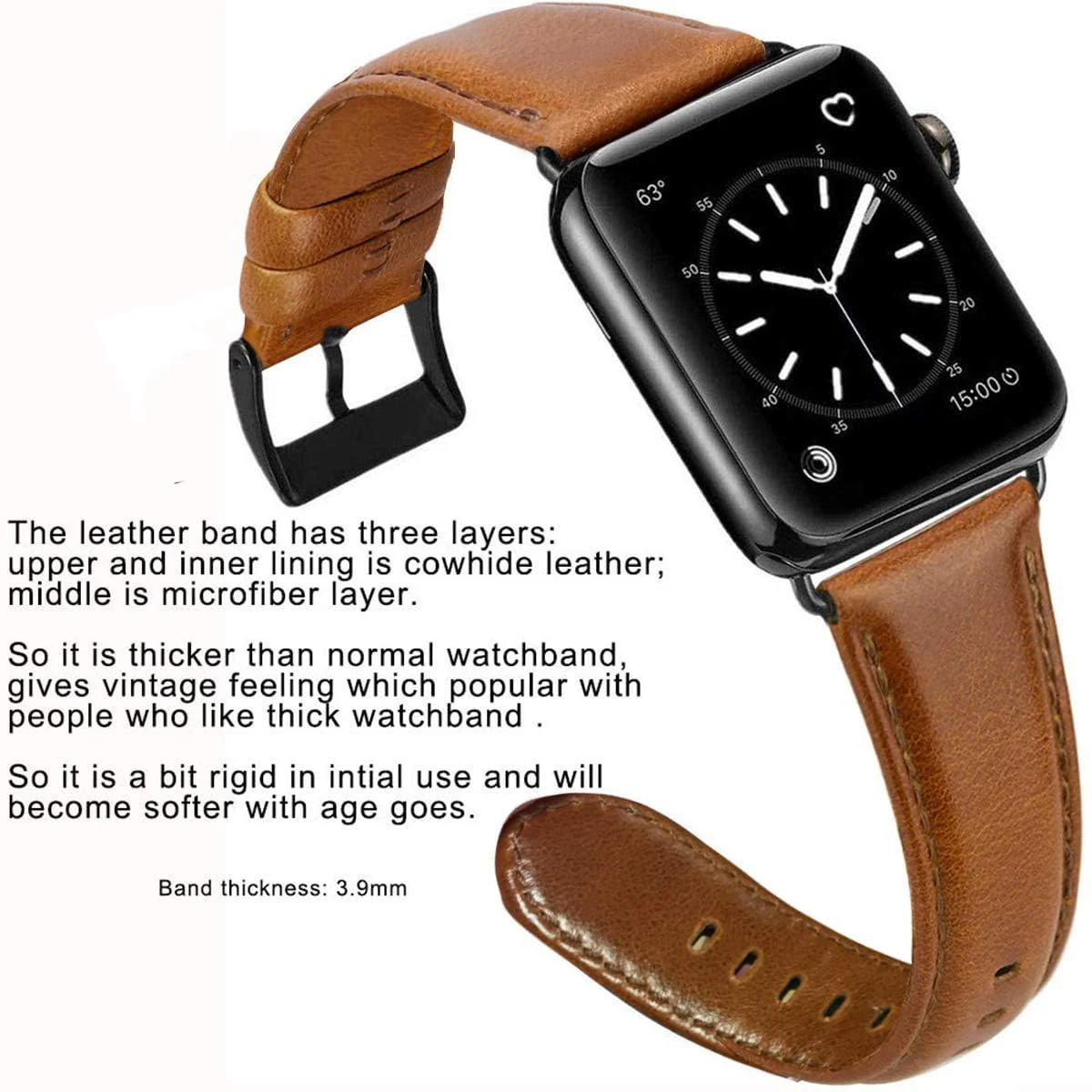 DL3 Mobilak Compatible with Apple Watch Band 49mm 46mm 45mm 44mm 42mm Leather Band Replacement Strap, Soft Leather Bracelet for iWatch Series 11 10 9 8 7 6 5 4 SE SE2 Ultra 3 2 1 - Black