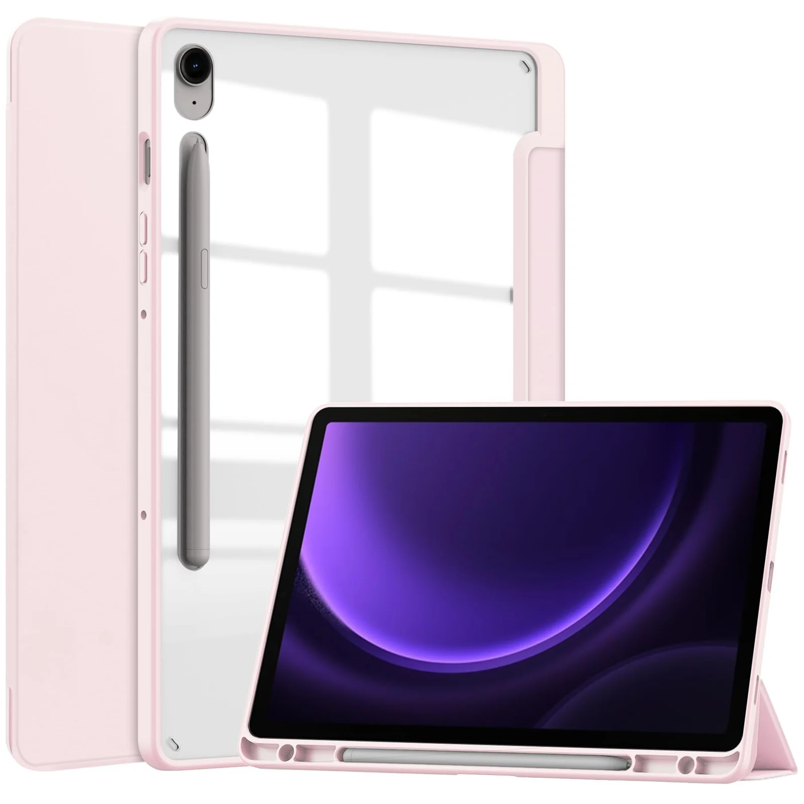 DL3 Mobilak Hybrid Slim Case for Samsung Galaxy Tab S9 FE 5G 10.9 Inch/Galaxy Tab S9 11 Inch 2023 with S Pen Holder, Shockproof Cover with Clear Transparent Back Shell, Auto Wake/Sleep - Pink Sand