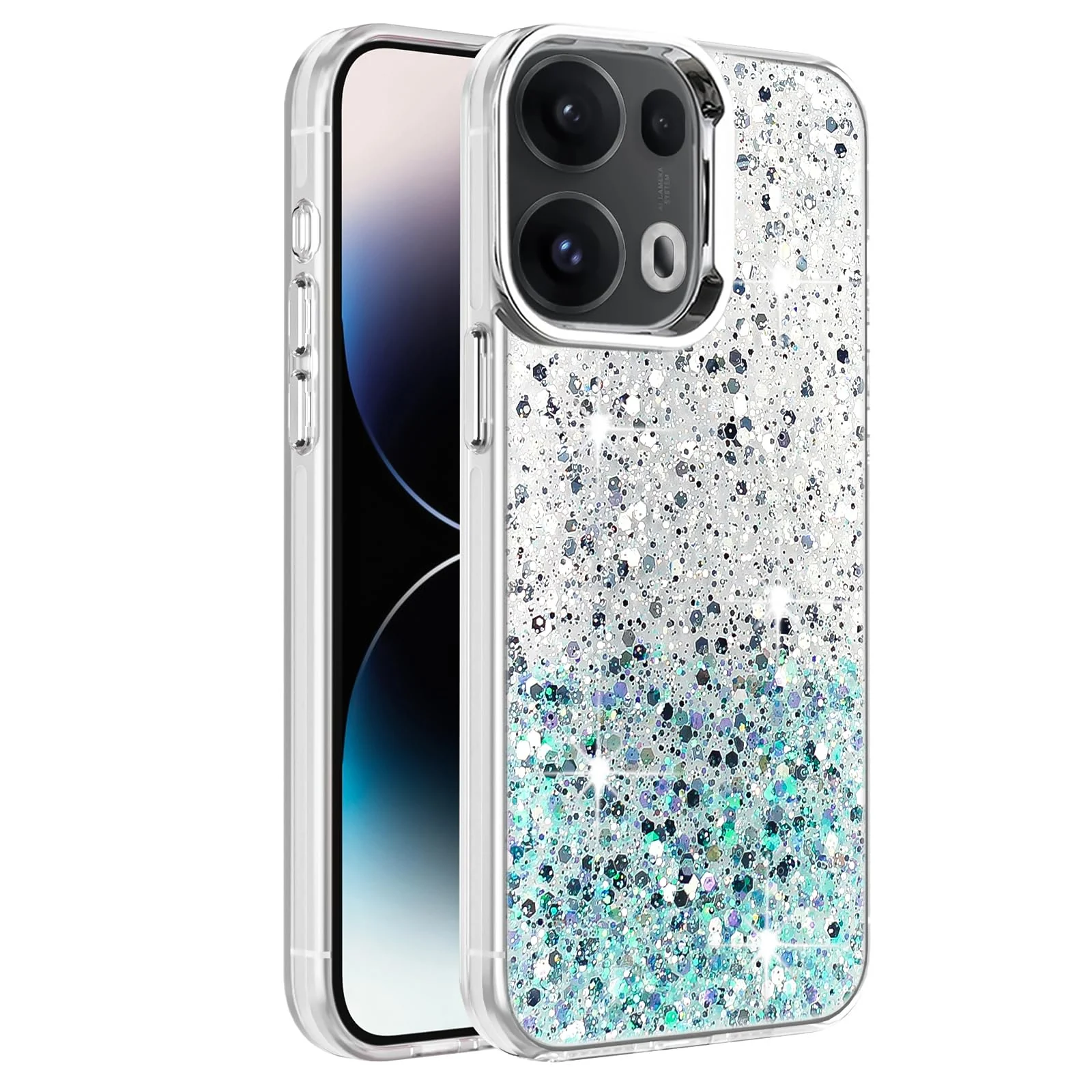 DL3 Mobilak Glitter Rhinestone Protective Case for OPPO Reno 13 Pro 5G with Shockproof Design - White Green