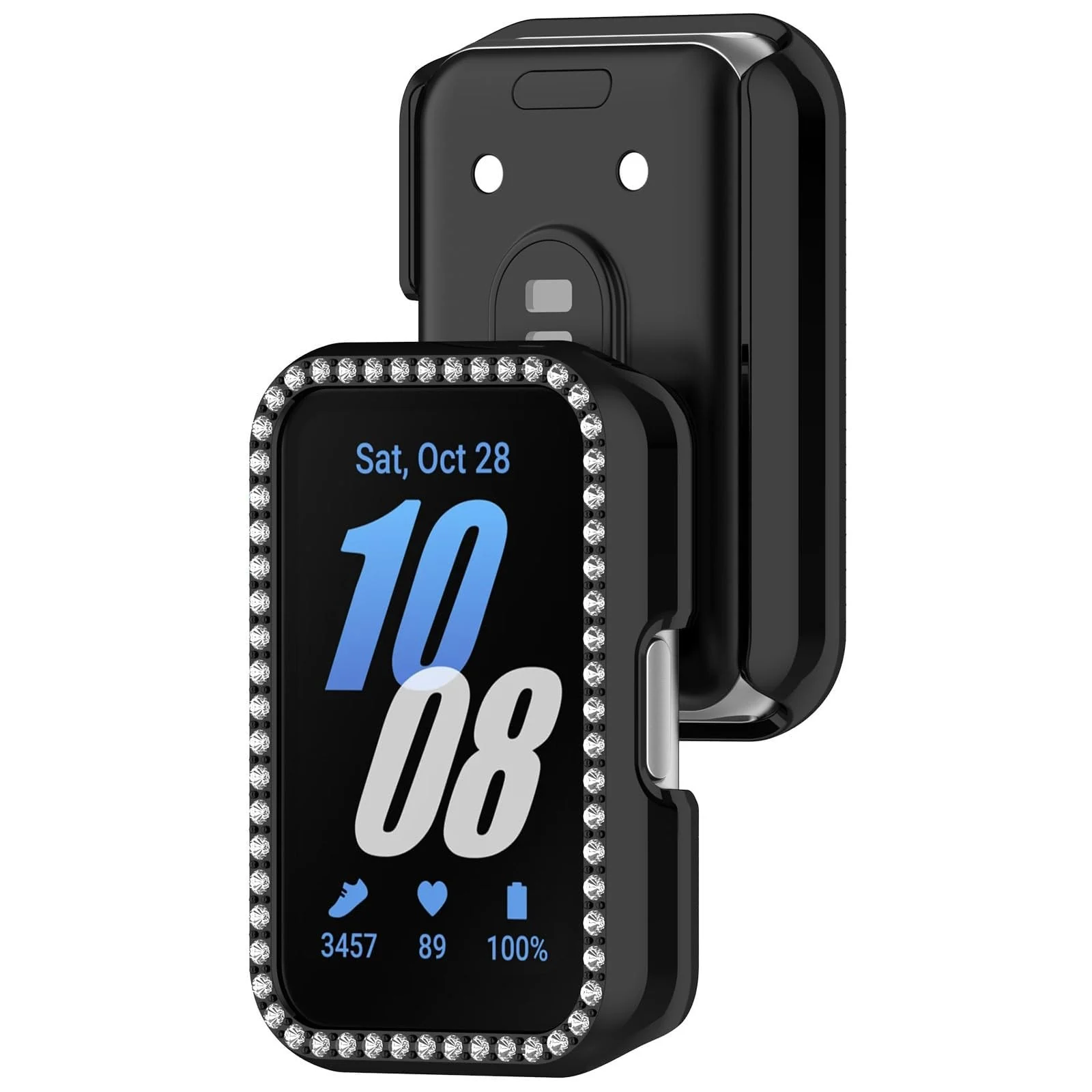 DL3 Mobilak Compatible with Huawei Watch Fit Case Replacement Bling Crystal Protector Case Cover Frame Plating Metal Color PC Shockproof Case Guard Thin Bumper Shell for Huawei Watch Fit - Black
