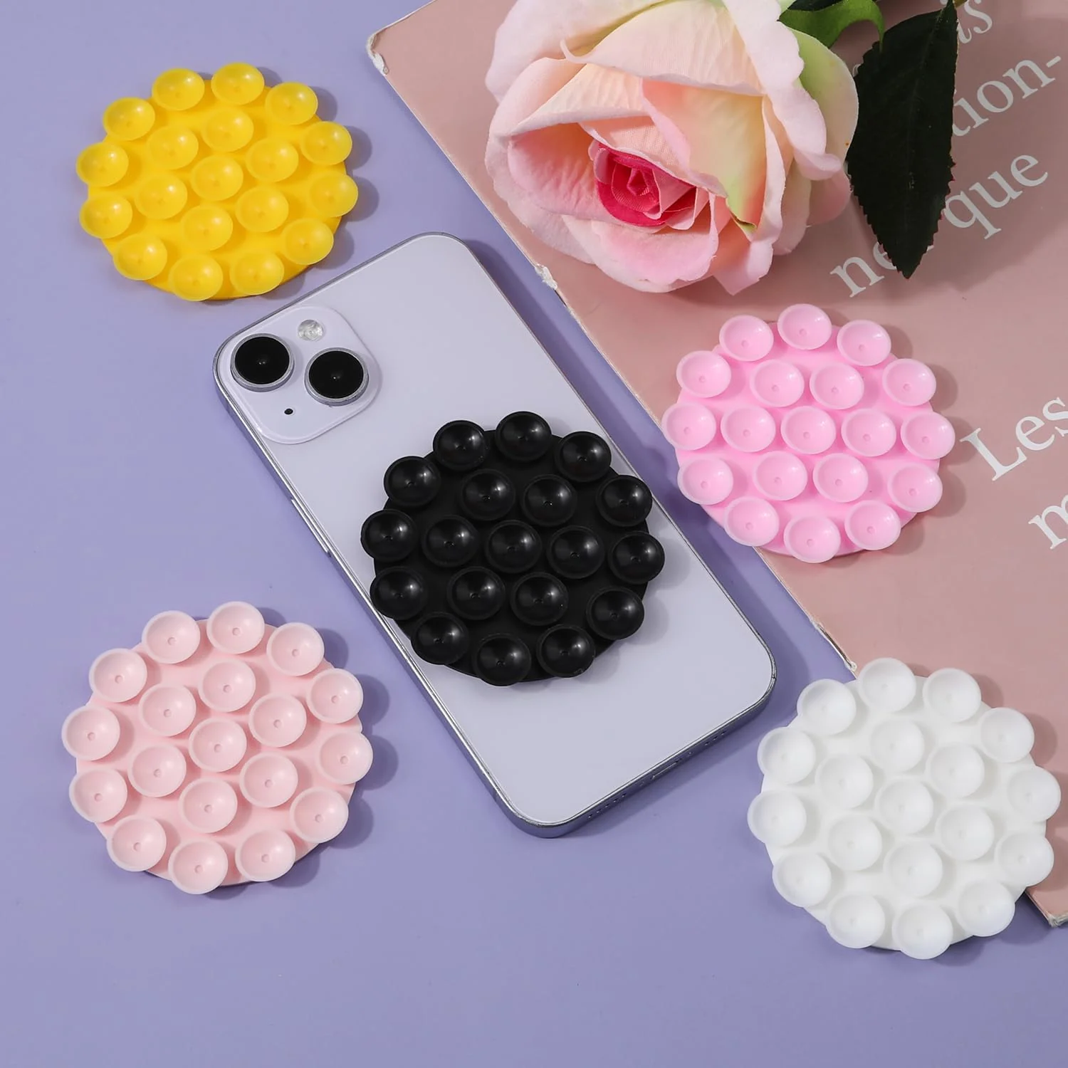 DL3 Mobilak Silicone Suction Cup Phone Mount for iPhone and Android, Double-sided suction design, Hands-free phone support, Strong suction grip - Orange