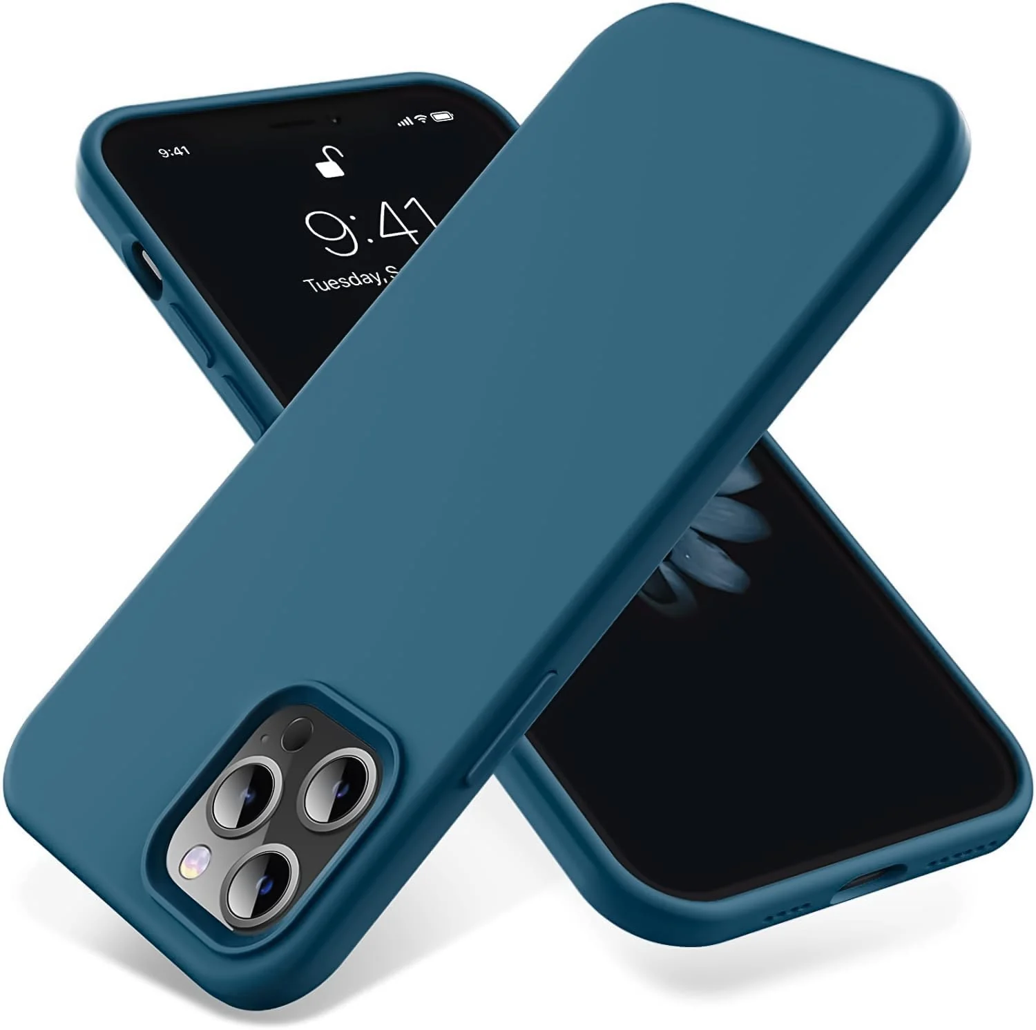 DL3 Mobilak Liquid Silicone Protective Case for iPhone 12 / 12 Pro (6.1 Inch) with Camera Protection and Microfiber Lining - Storm Blue