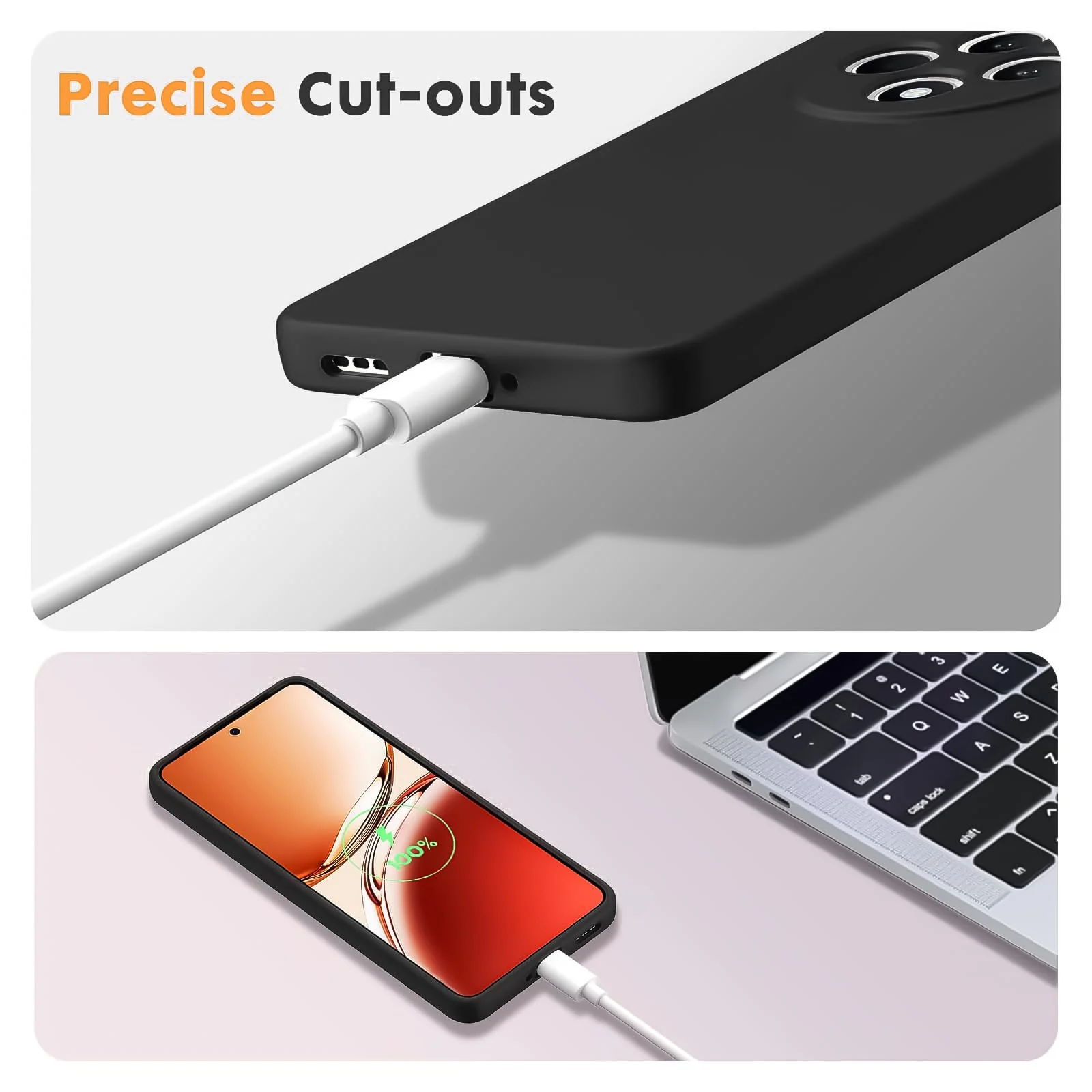 DL3 Mobilak Liquid Silicone Protective Case for OPPO Reno 12F with Camera Protection and Microfiber Lining - Black