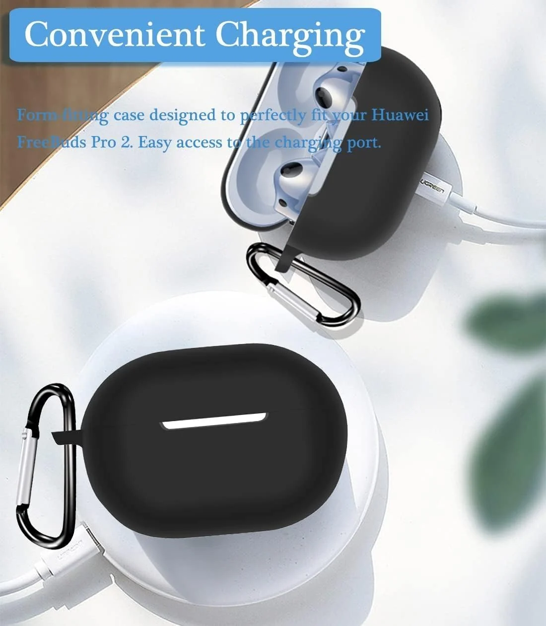 DL3 Mobilak Silicone Cover Case Compatible with Huawei Freebuds Pro 2 2022 Portable Protective Case Cover With Hook For Huawei Freebuds Pro 2 - Black