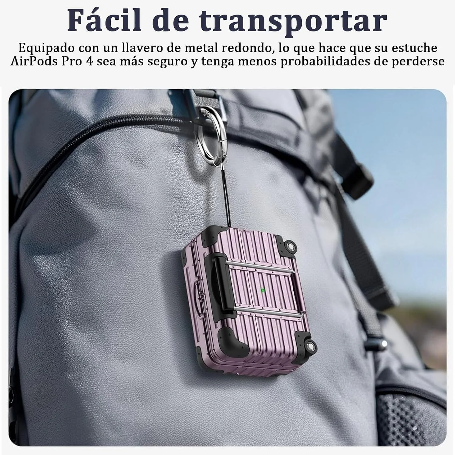 MOBIGON Suitcase-Style Hard Earbuds Case with Keychain for Apple AirPods Pro 1 / 2, Lavender Purple
