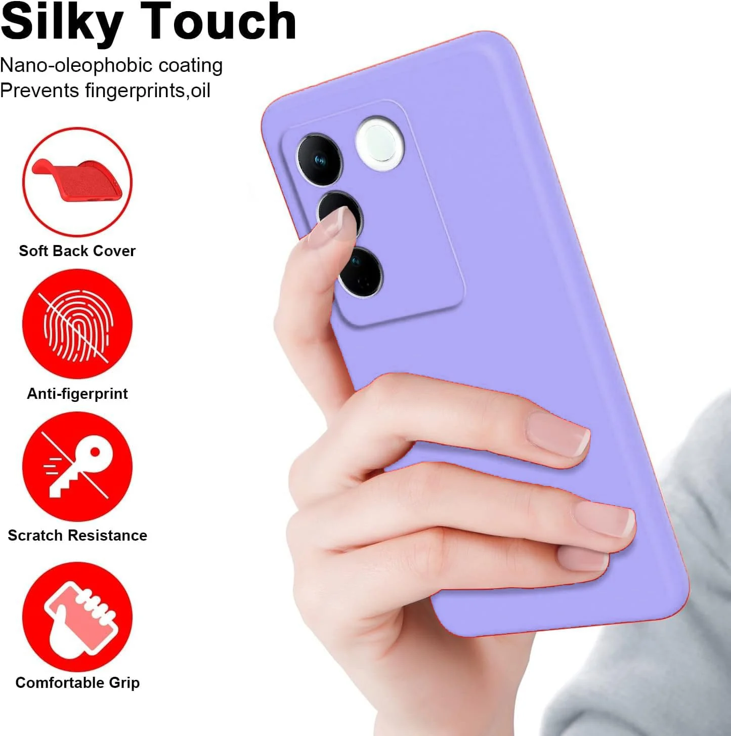 DL3 Mobilak Liquid Silicone Protective Case for vivo V27e / vivo S16e with Microfiber Lining and Shockproof Design - Purple