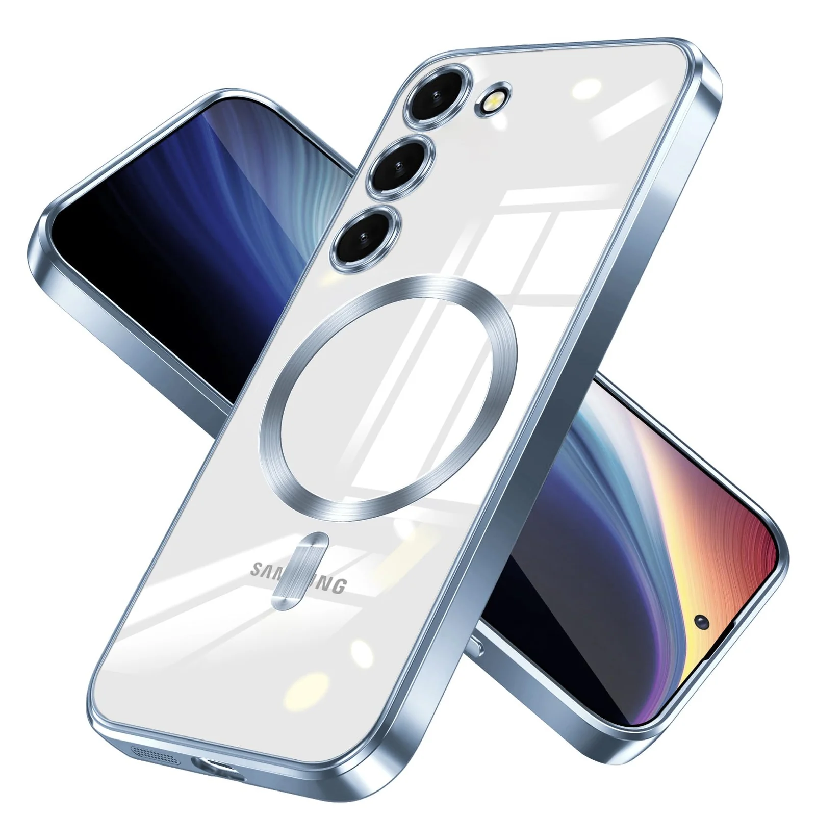DL3 Mobilak Case For Samsung Galaxy S23+ Plus MagSafe with Camera Lens Protector, Magnetic Clear Case Full Protection Plating Anti-Scratch Slim Thin Case Cover - Sierra Blue