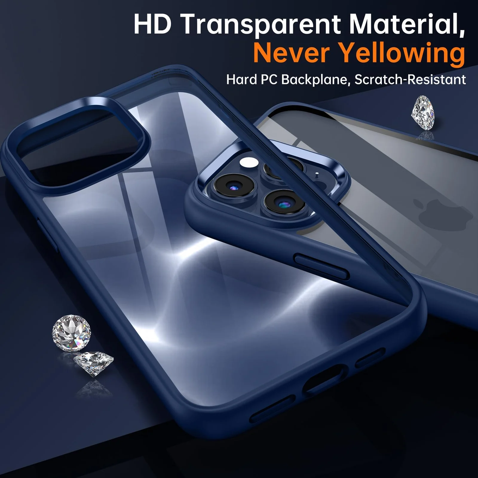 DL3 Mobilak Clear TPU Case for iPhone 15 Pro Max 6.7-Inch, Supports wireless charging, Shock-absorbing protection, Anti-fingerprint finish - Blue