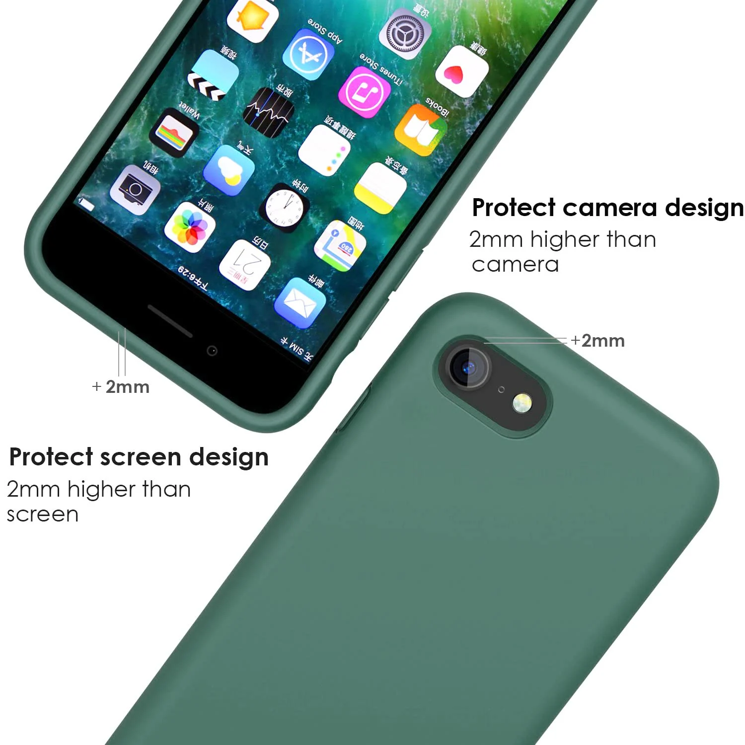 DL3 Mobilak Liquid Silicone Protective Case with Soft Microfiber Lining for iPhone SE 2022, SE 2020, iPhone 7, iPhone 8 - Pine Green