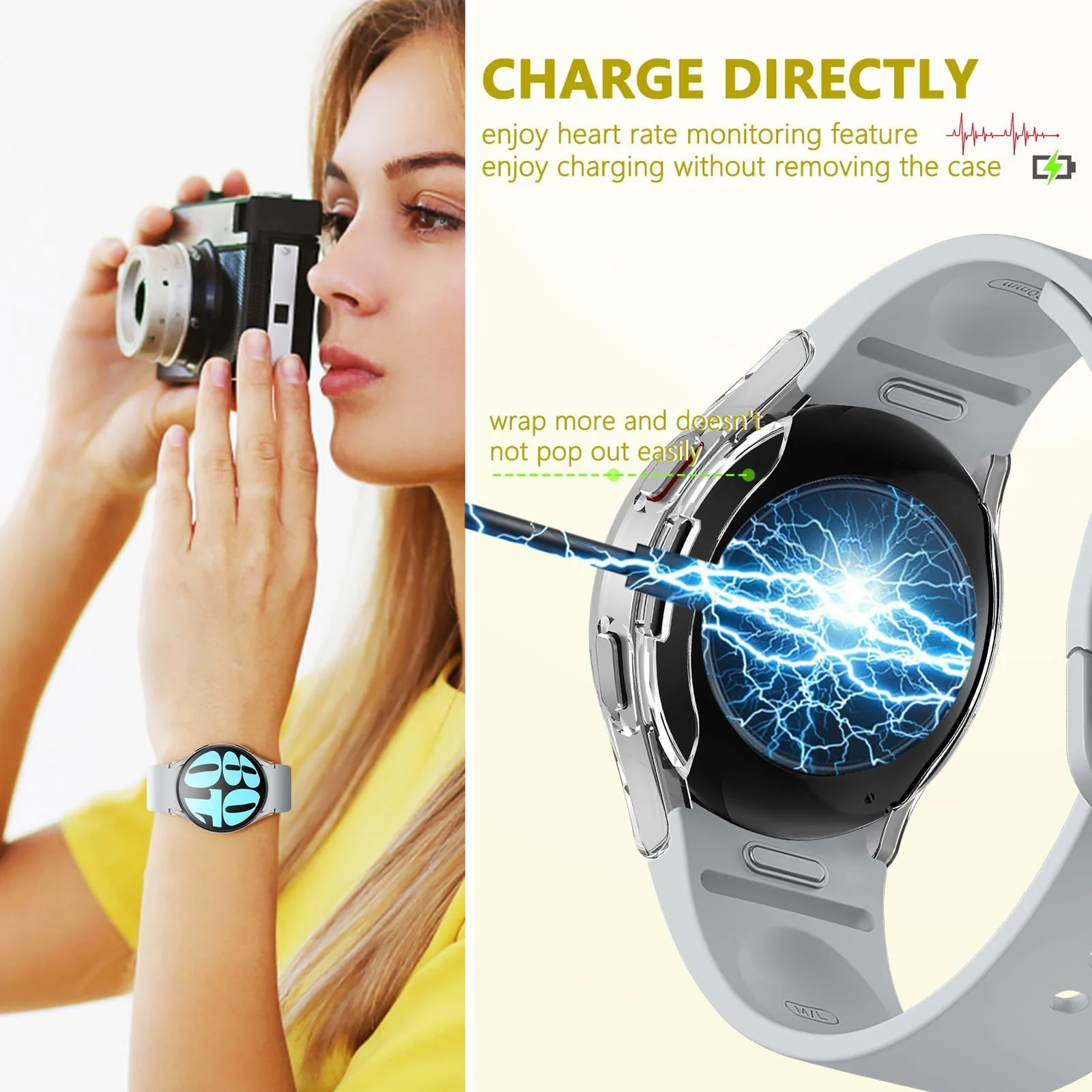 DL3 Mobilak Screen Protector Case for Samsung Galaxy Watch 6 44mm, Flexible TPU Cover Shockproof Protective Case Plated Bumper Shell Galaxy Watch 6 44mm - Clear