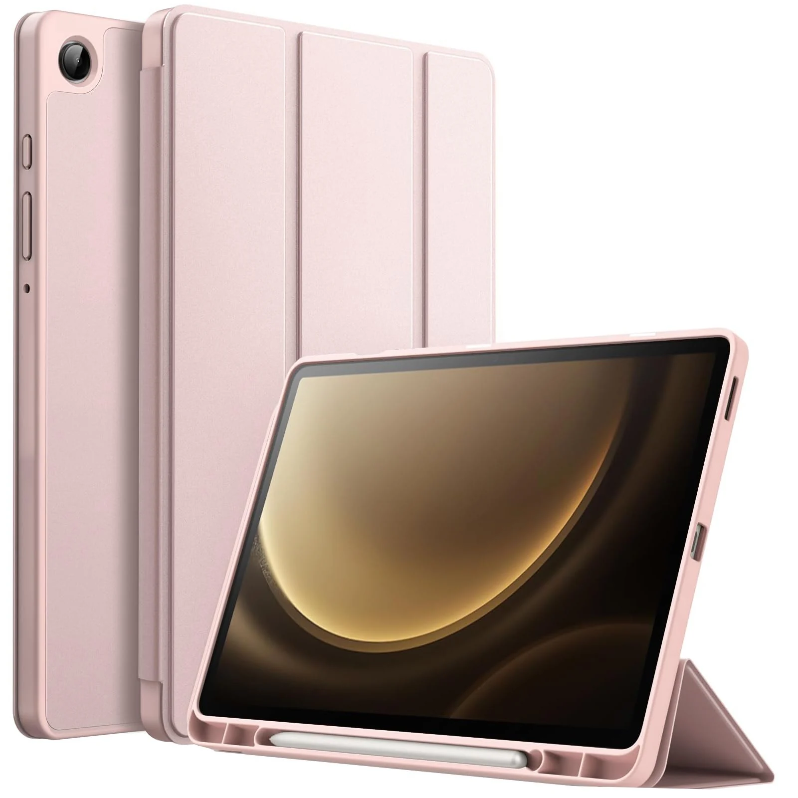 DL3 Mobilak Samsung Galaxy Tab A9 Cover Case 8.7 inch Tablet Cover [SM-X110/X115/X117] Case with Pen Holder, Soft TPU Back Trifold Stand Protective Smart Cover Flip, Auto Wake&Sleep - Pink