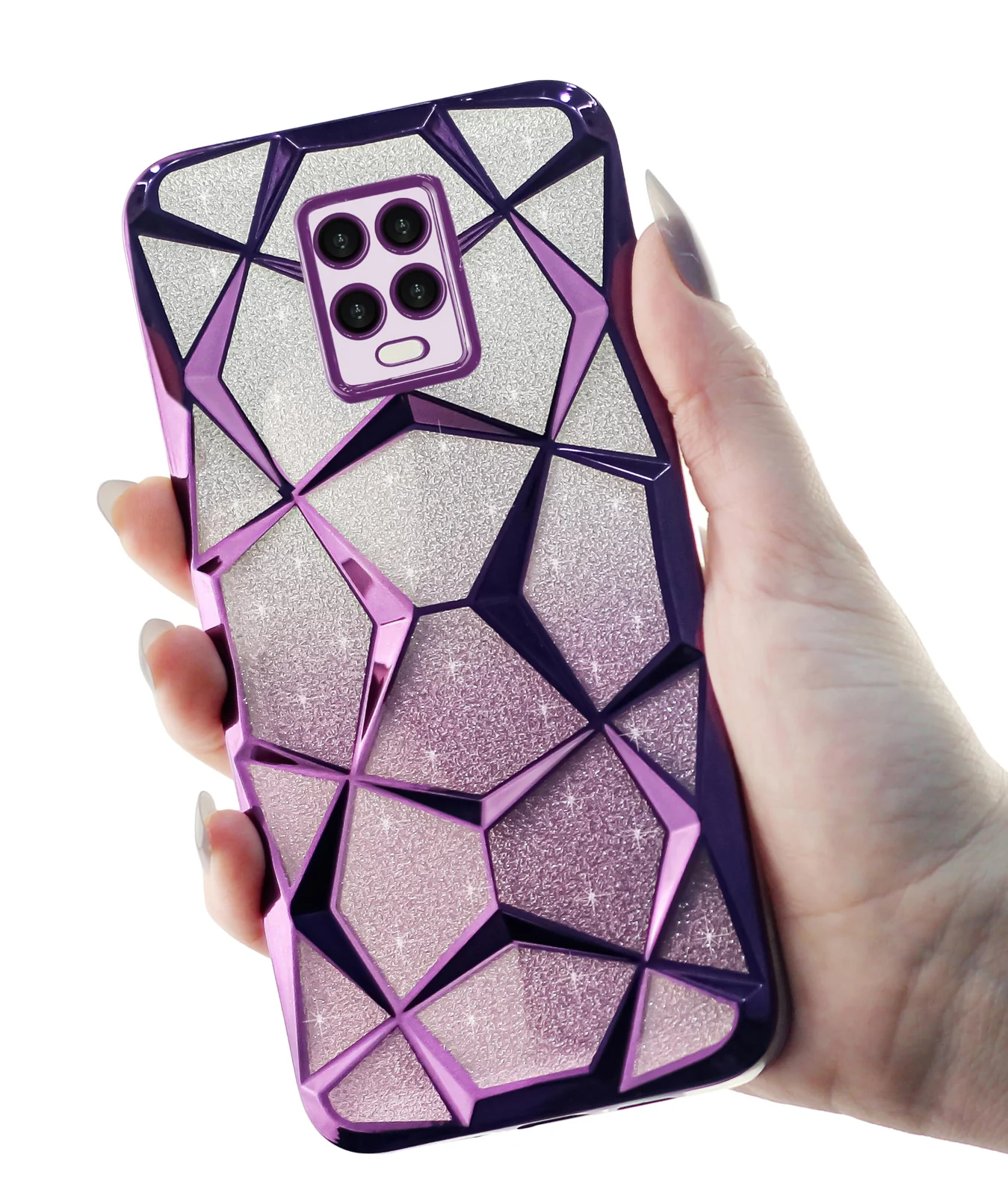 DL3 Mobilak For Xiaomi Redmi Note 9S/Note9 Pro/Note 9 Pro Max Case Plating Bling Gradient Glitter Clear Cover Soft TPU Silicone Cute Camera Protection Shockproof Back for Women Girls Case - Purple